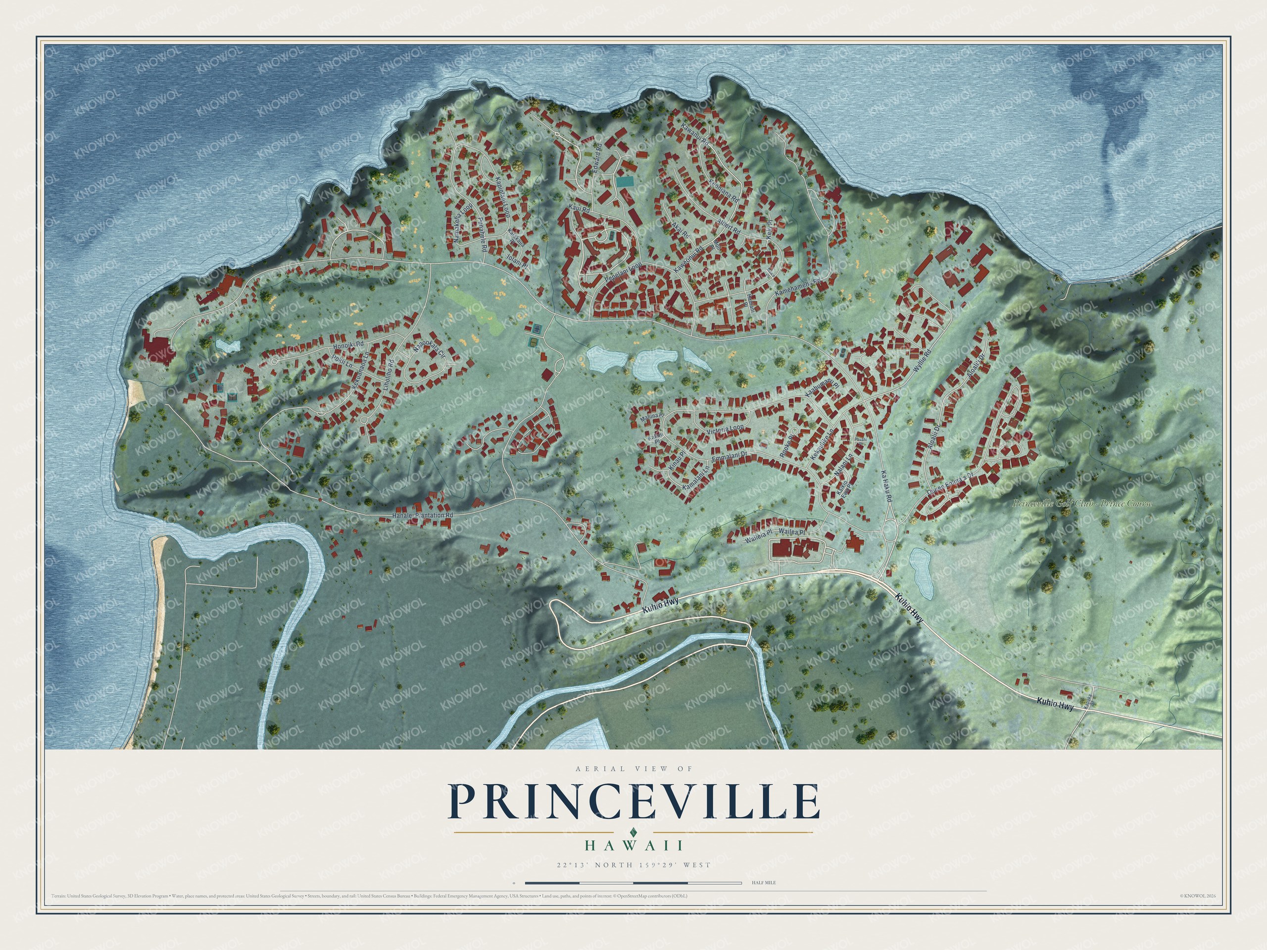 Watermarked full-map preview of Princeville, Hawaii