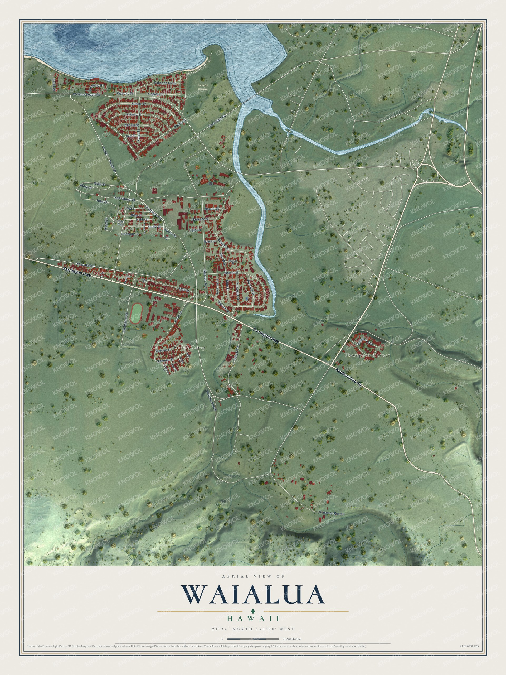 Watermarked full-map preview of Waialua, Hawaii