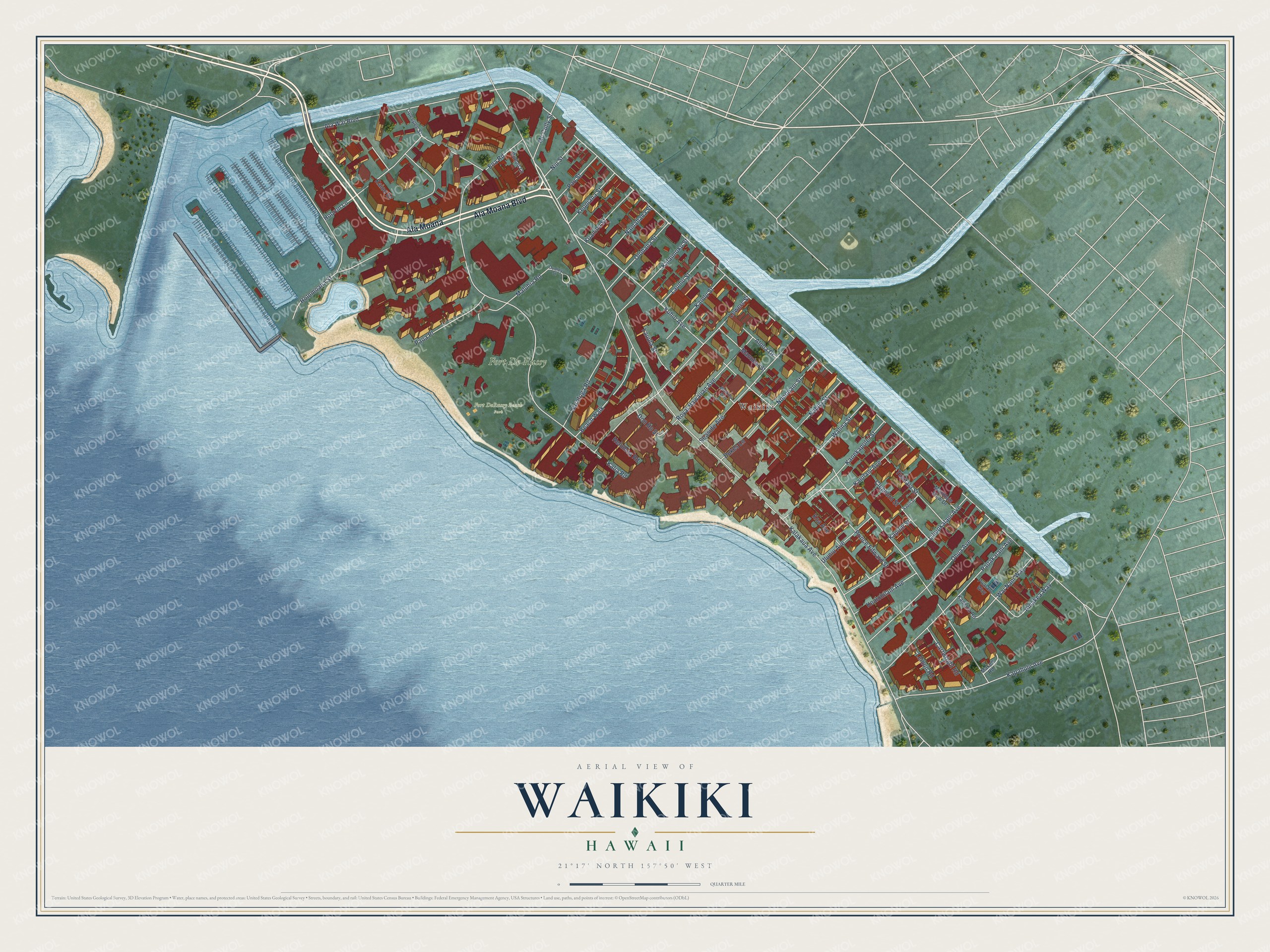 Watermarked full-map preview of Waikiki, Hawaii