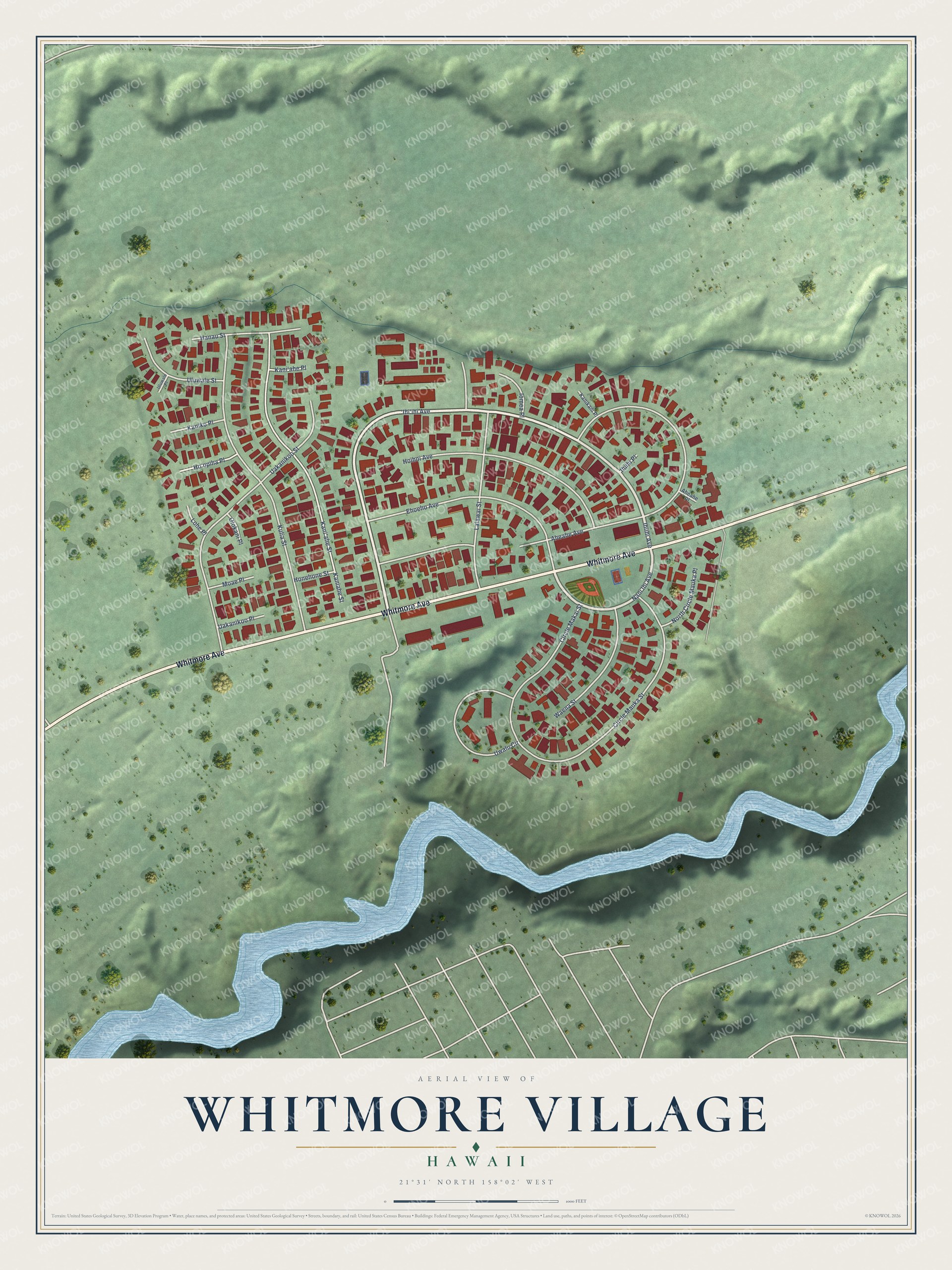 Watermarked full-map preview of Whitmore Village, Hawaii