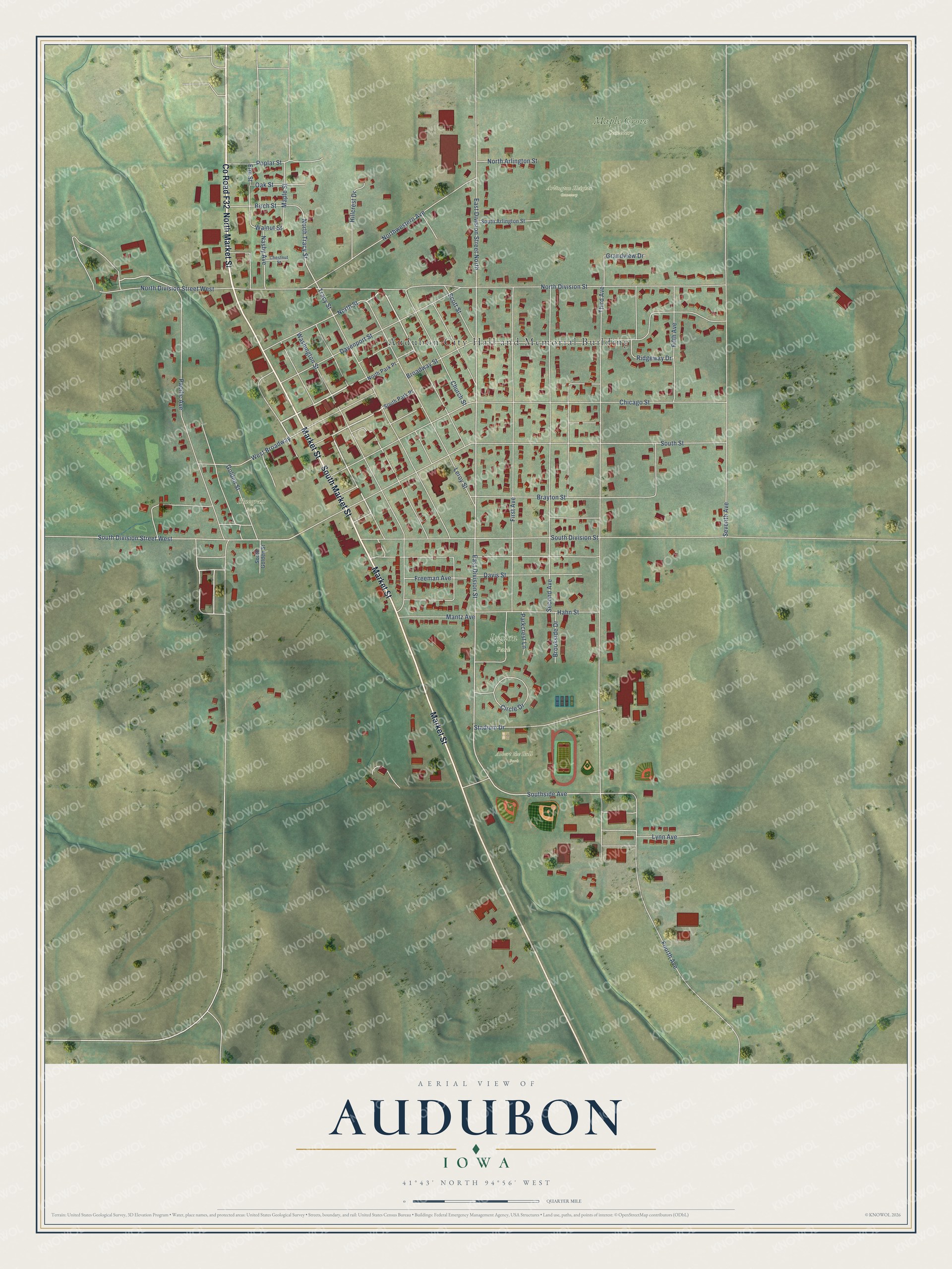 Watermarked full-map preview of Audubon, Iowa
