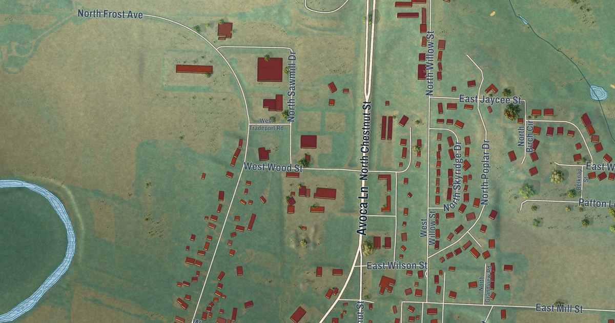 Map of Avoca, Iowa in 2026