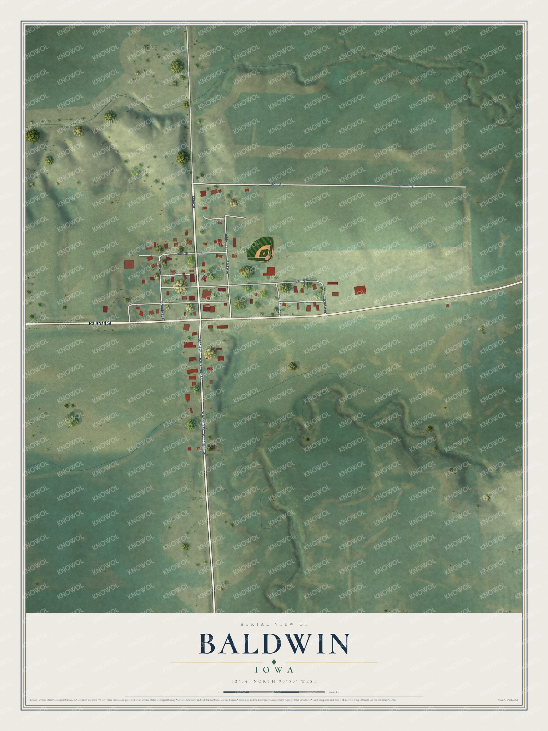 Watermarked full-map preview of Baldwin, Iowa