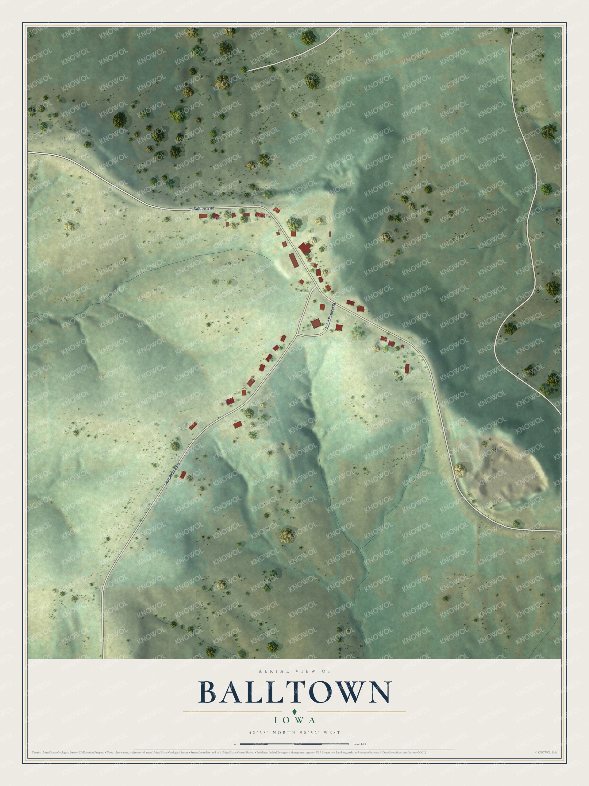 Watermarked full-map preview of Balltown, Iowa