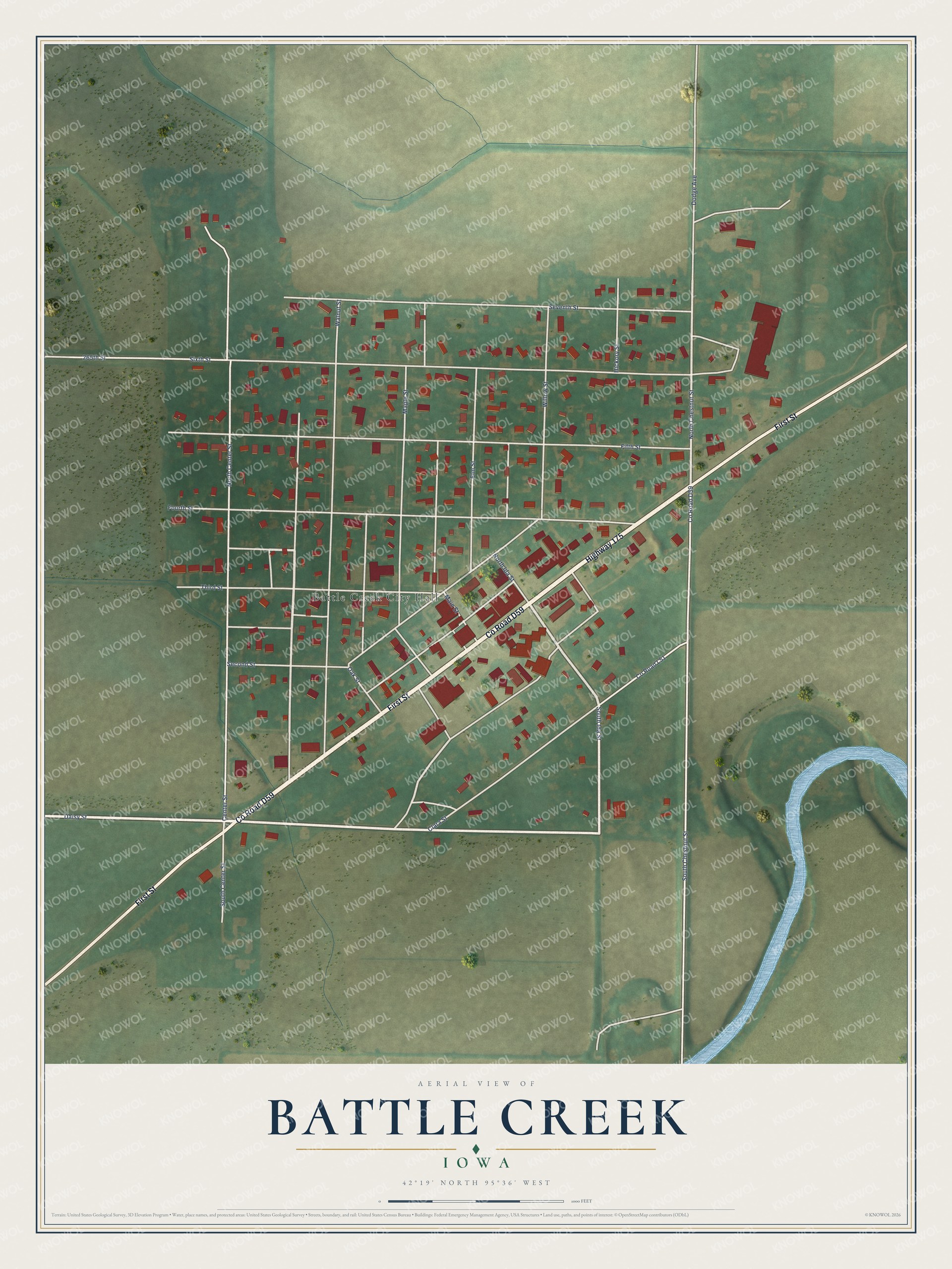 Watermarked full-map preview of Battle Creek, Iowa