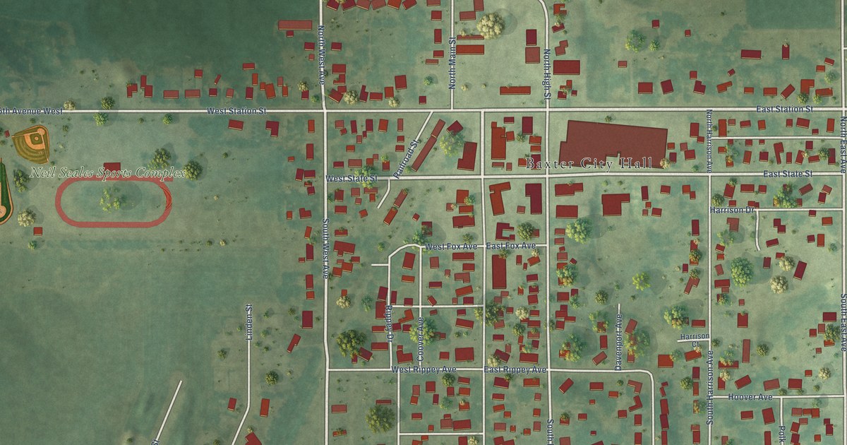 Map of Baxter, Iowa in 2026