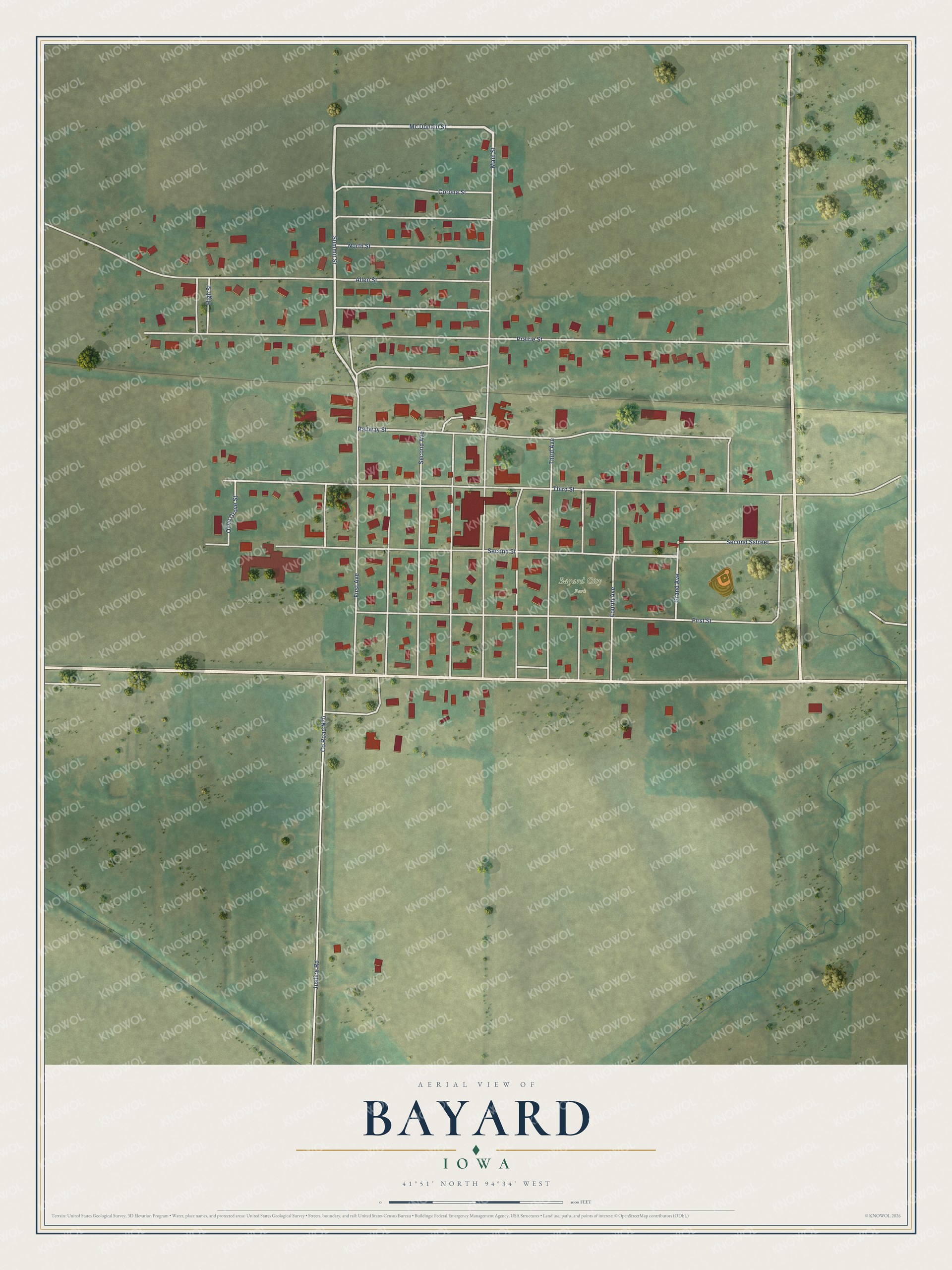 Watermarked full-map preview of Bayard, Iowa