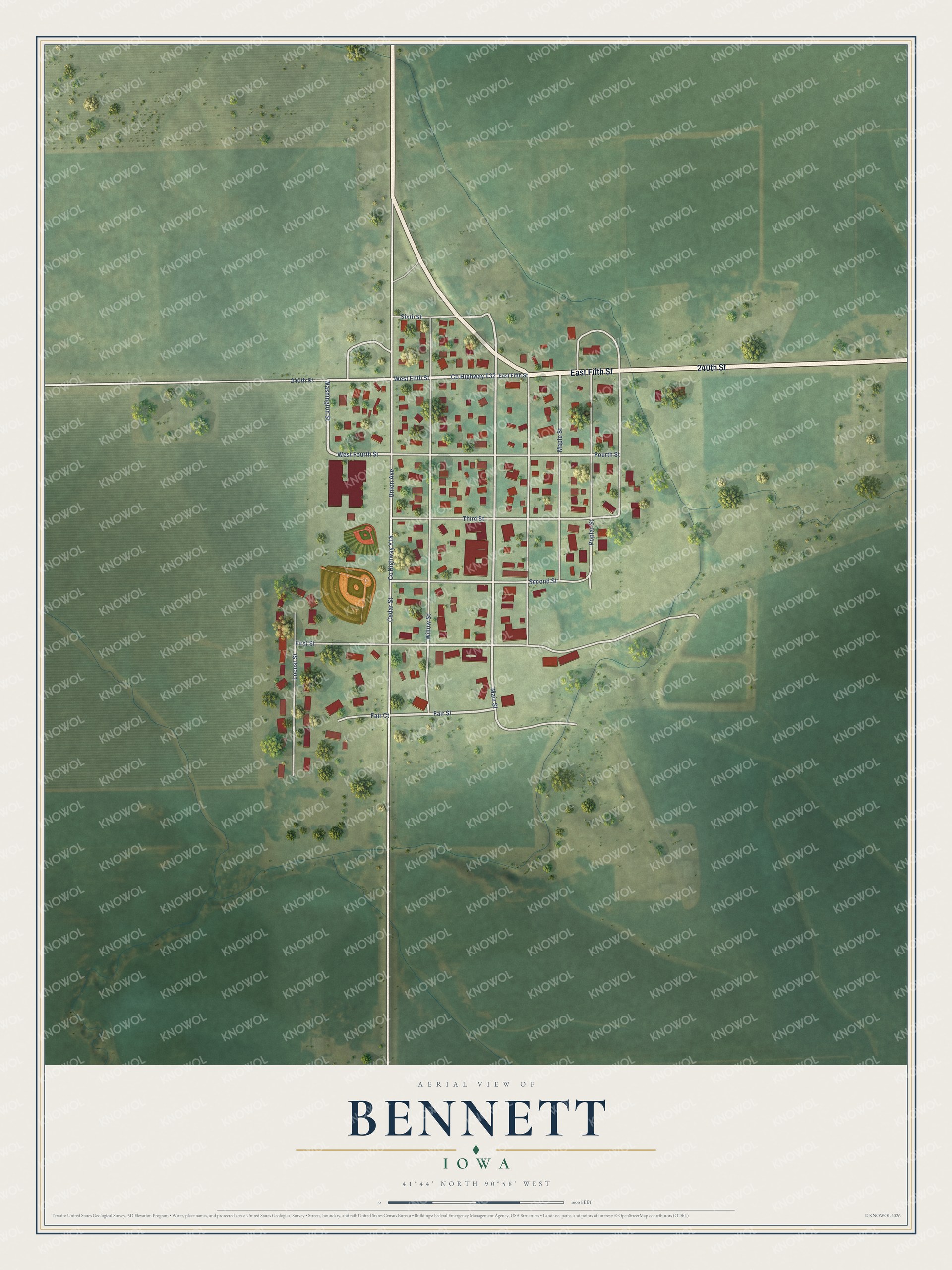 Watermarked full-map preview of Bennett, Iowa