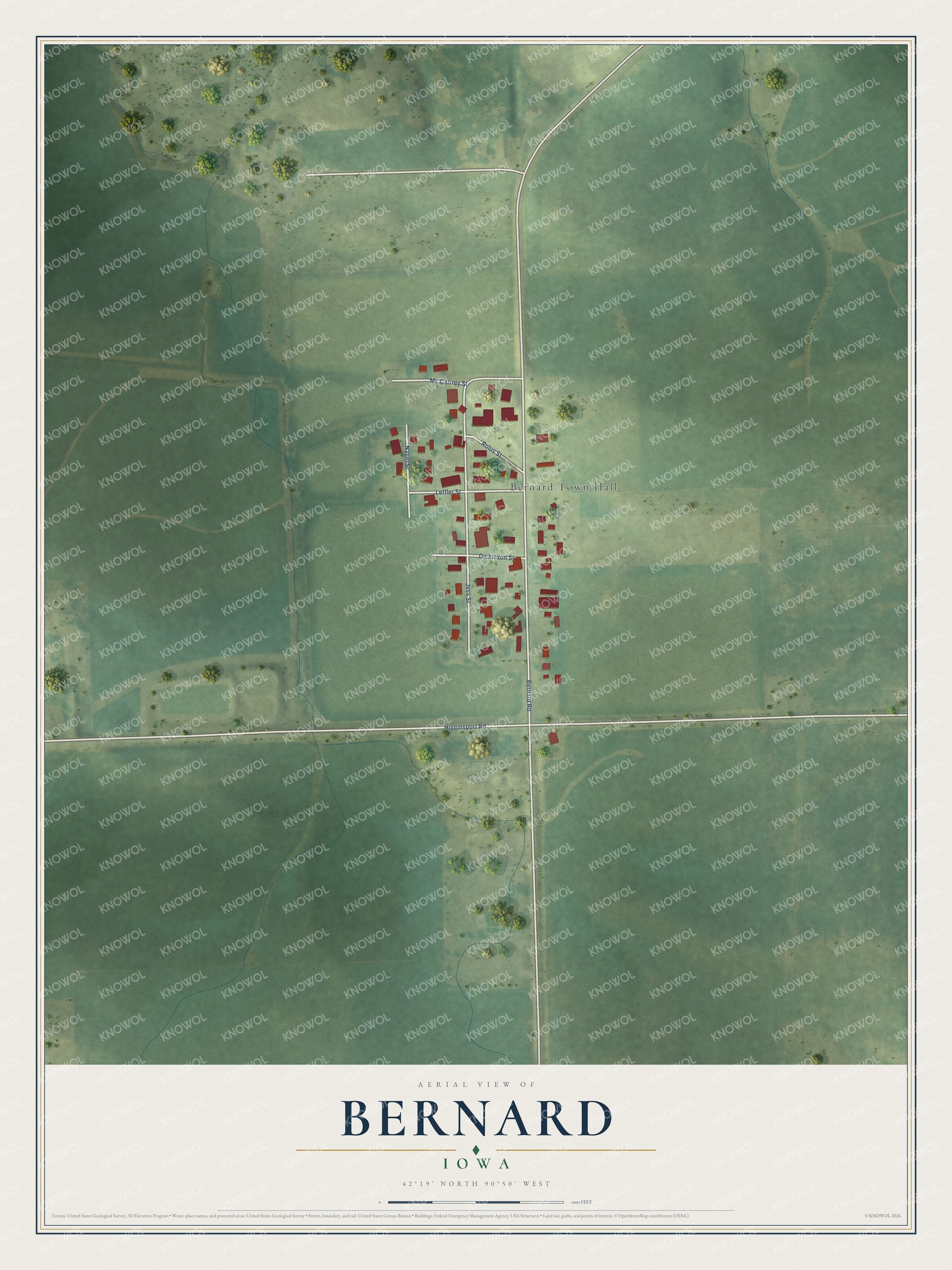 Watermarked full-map preview of Bernard, Iowa