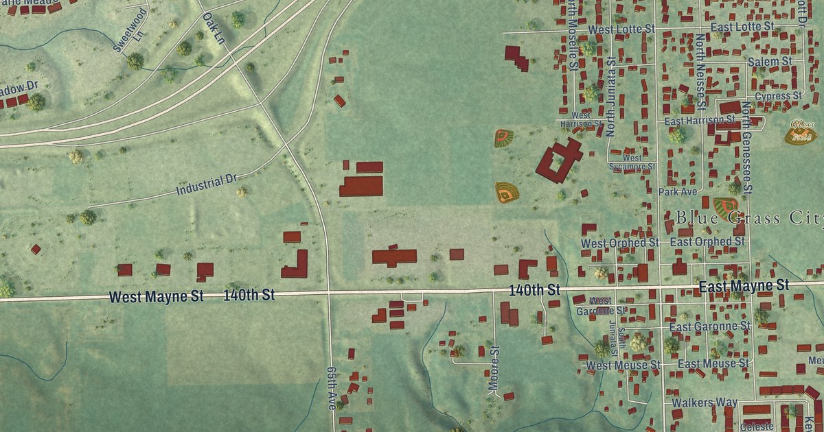 Map of Blue Grass, Iowa in 2026