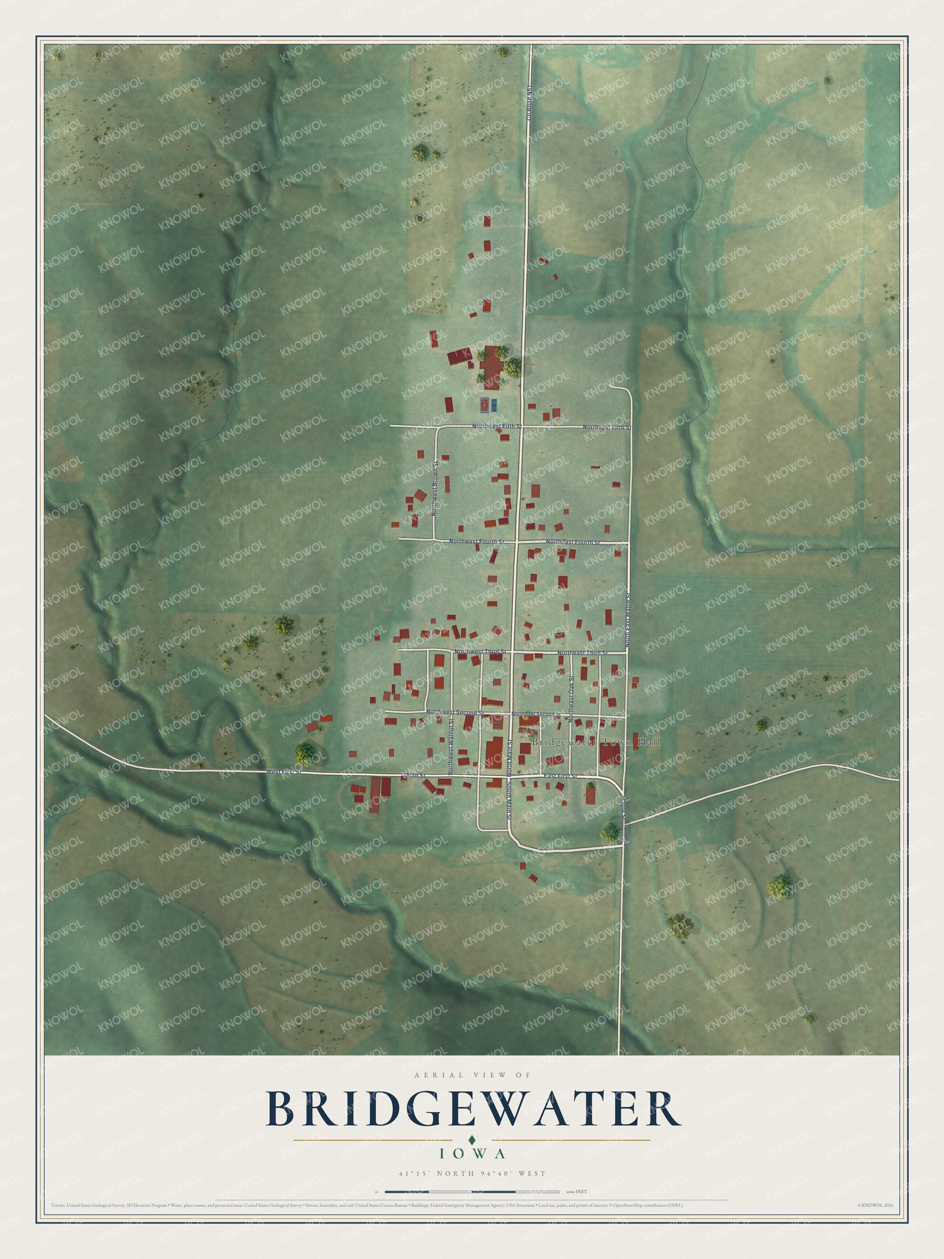 Watermarked full-map preview of Bridgewater, Iowa