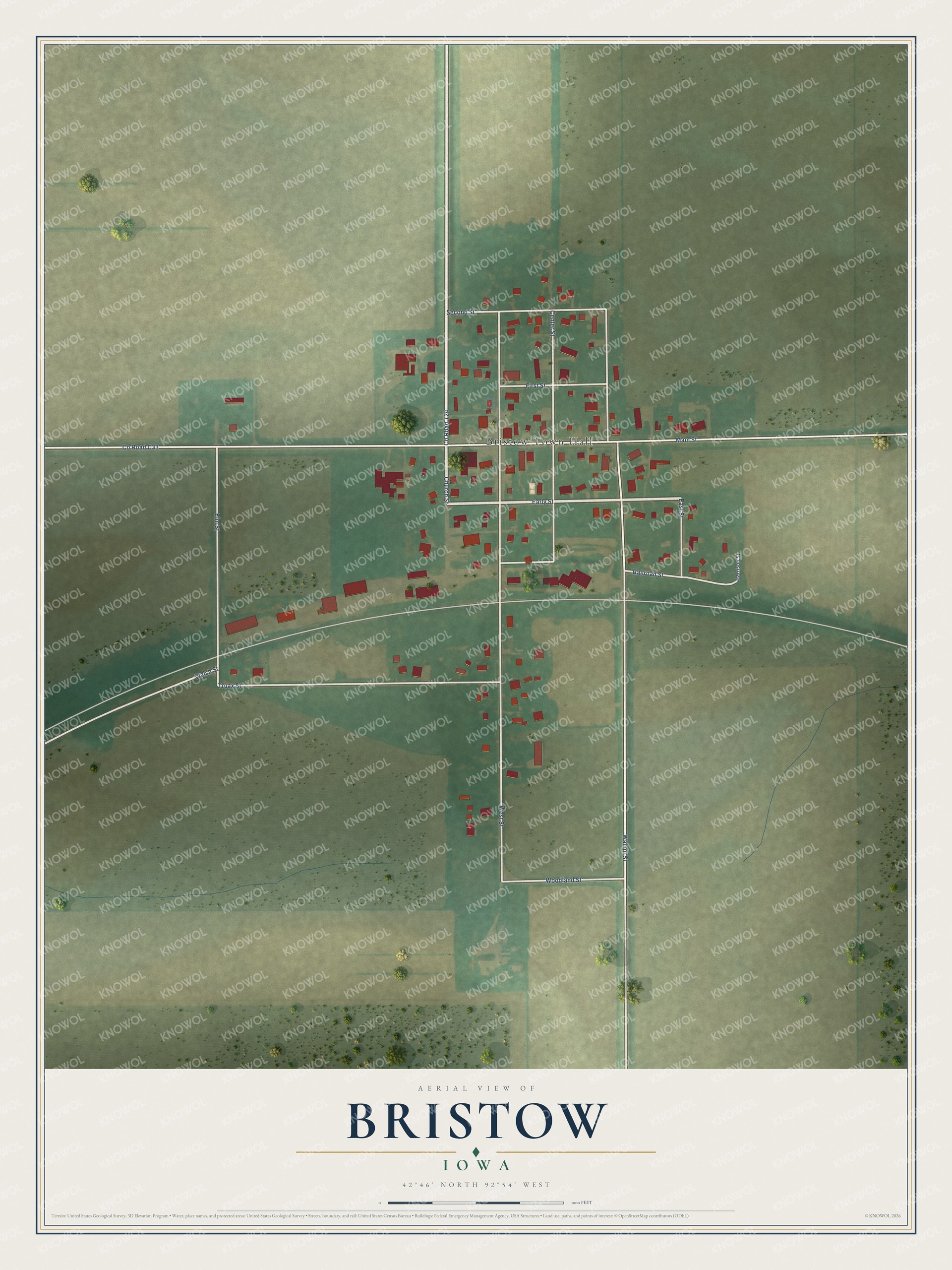Watermarked full-map preview of Bristow, Iowa