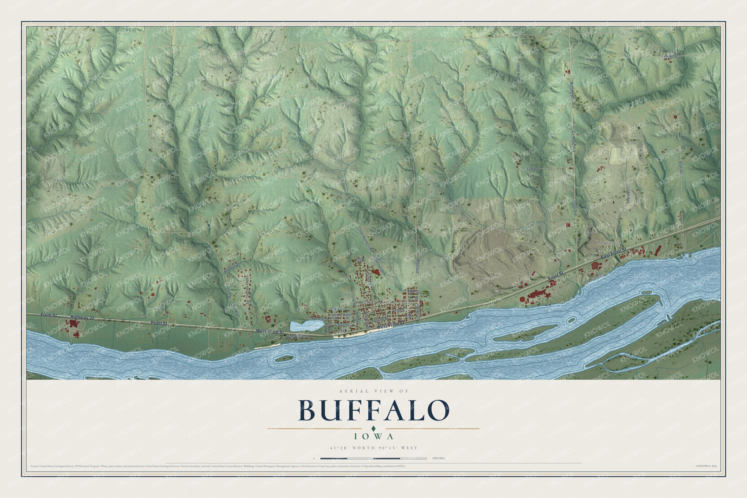 Watermarked full-map preview of Buffalo, Iowa