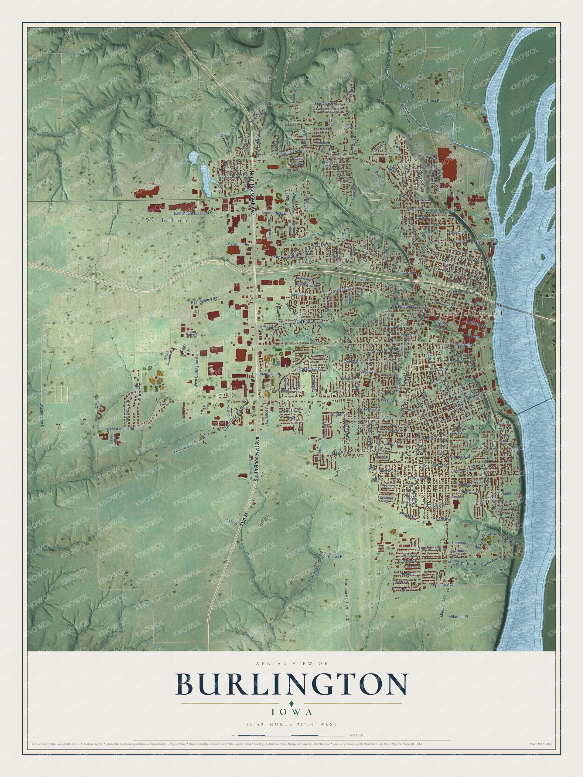 Watermarked full-map preview of Burlington, Iowa