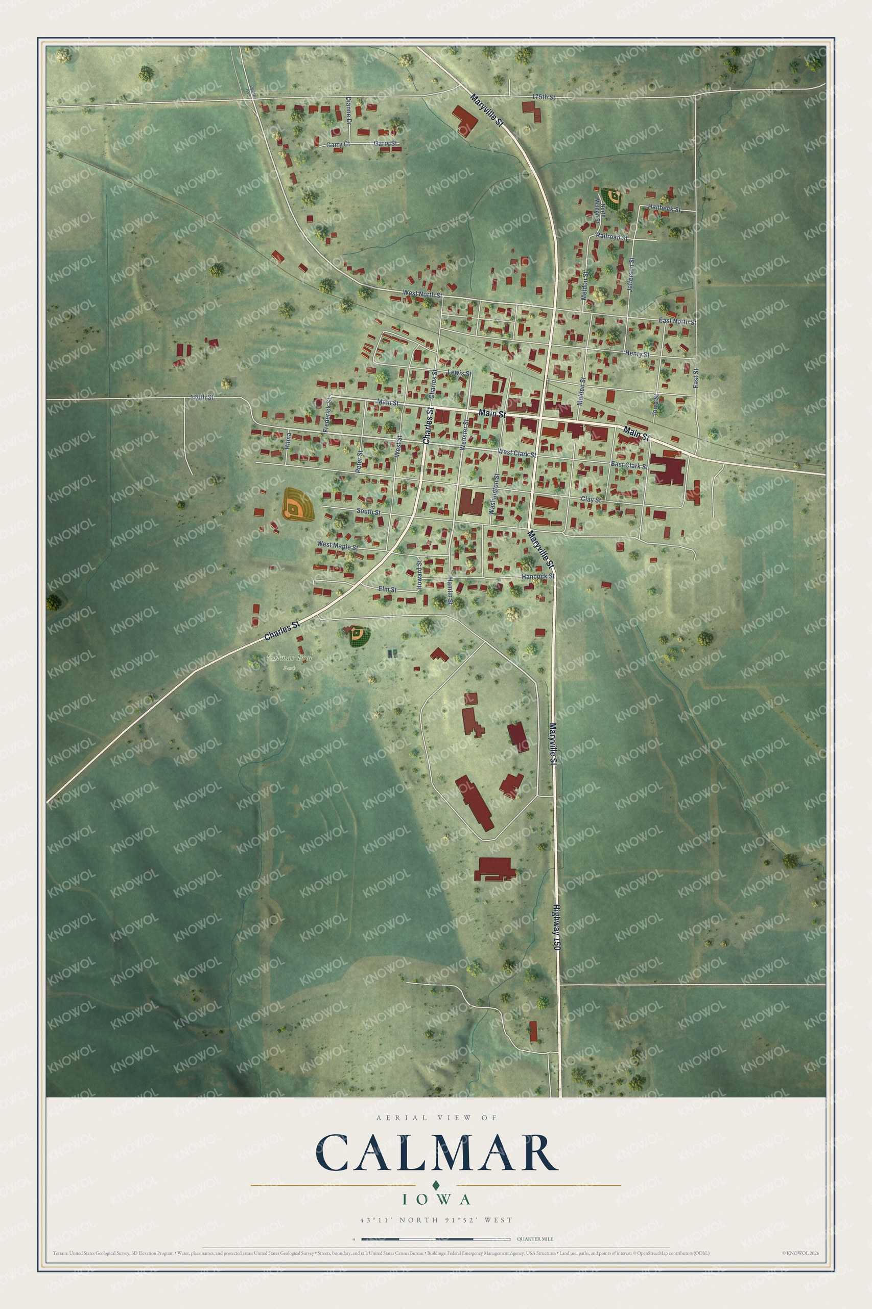 Watermarked full-map preview of Calmar, Iowa
