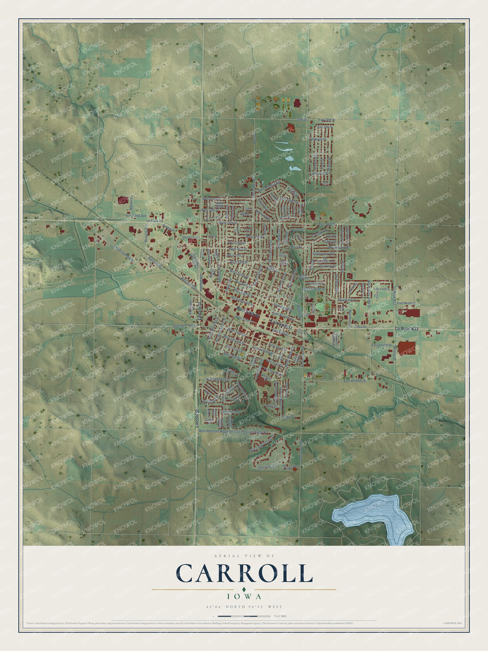 Watermarked full-map preview of Carroll, Iowa