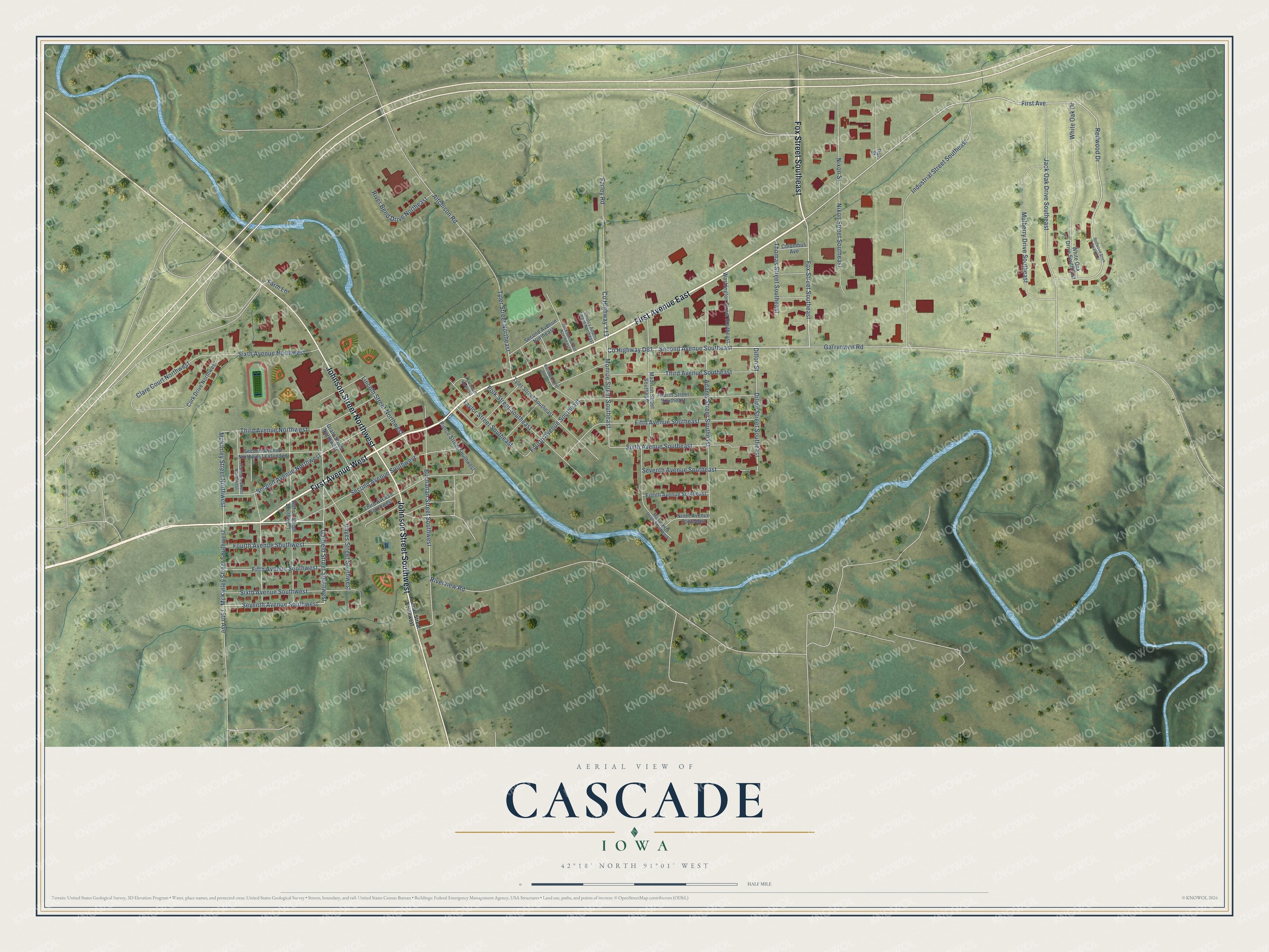 Watermarked full-map preview of Cascade, Iowa