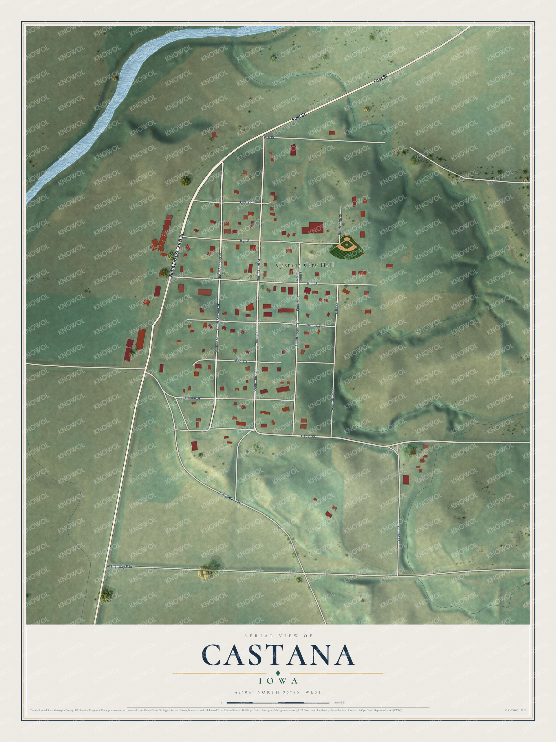 Watermarked full-map preview of Castana, Iowa