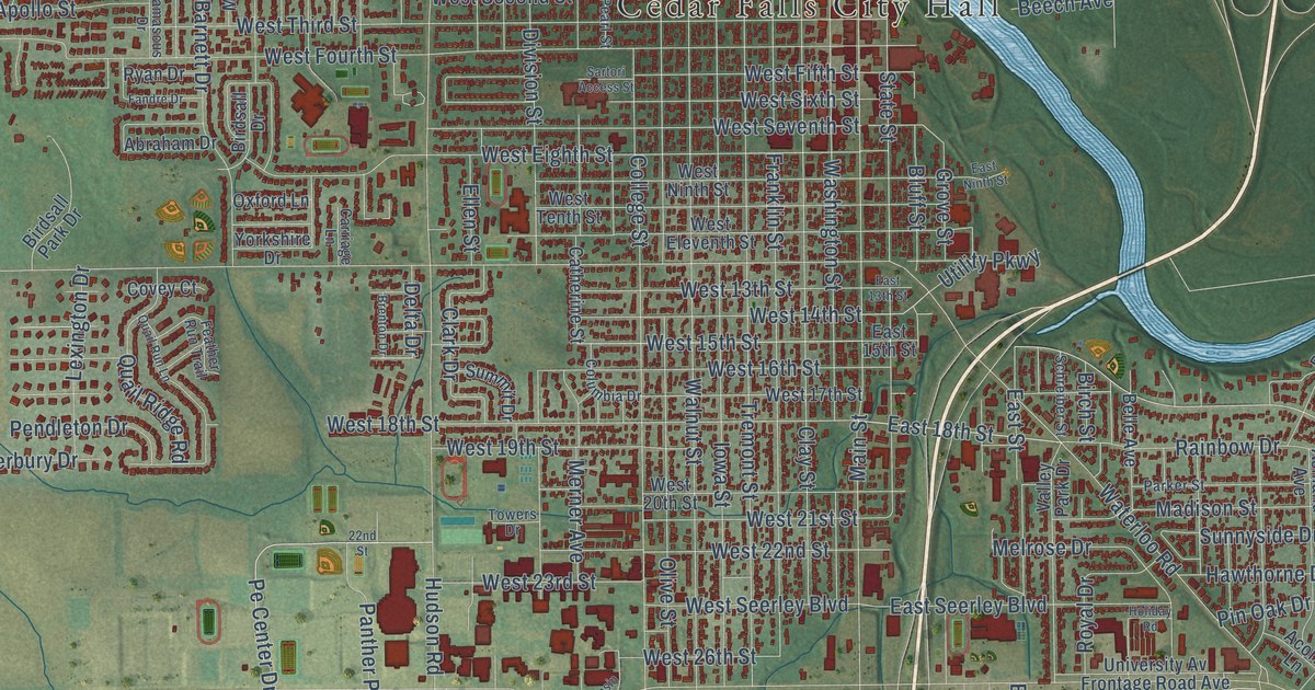 Map of Cedar Falls, Iowa in 2026