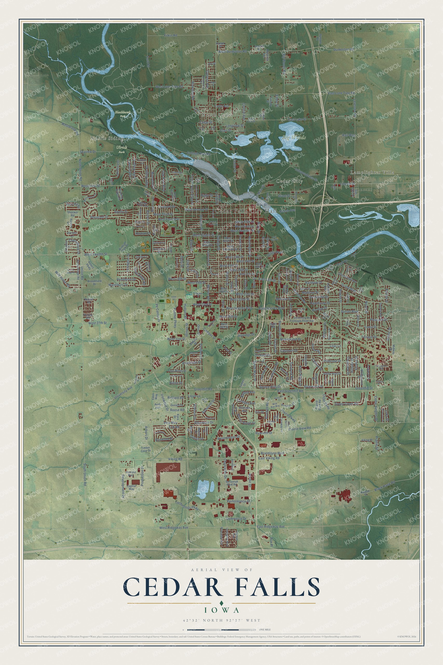 Watermarked full-map preview of Cedar Falls, Iowa
