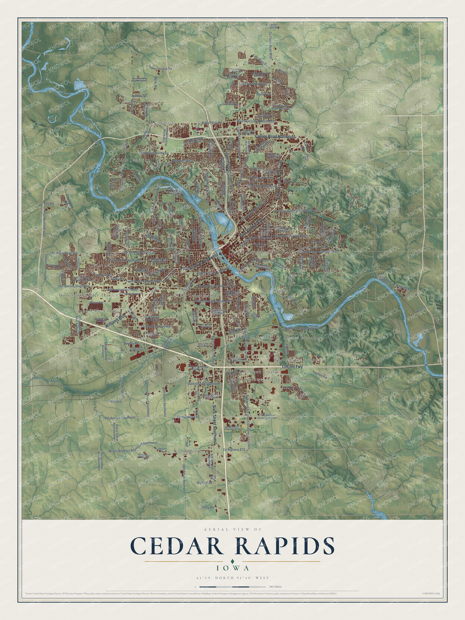 Watermarked full-map preview of Cedar Rapids, Iowa