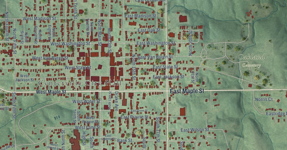 Map of Centerville, Iowa in 2026