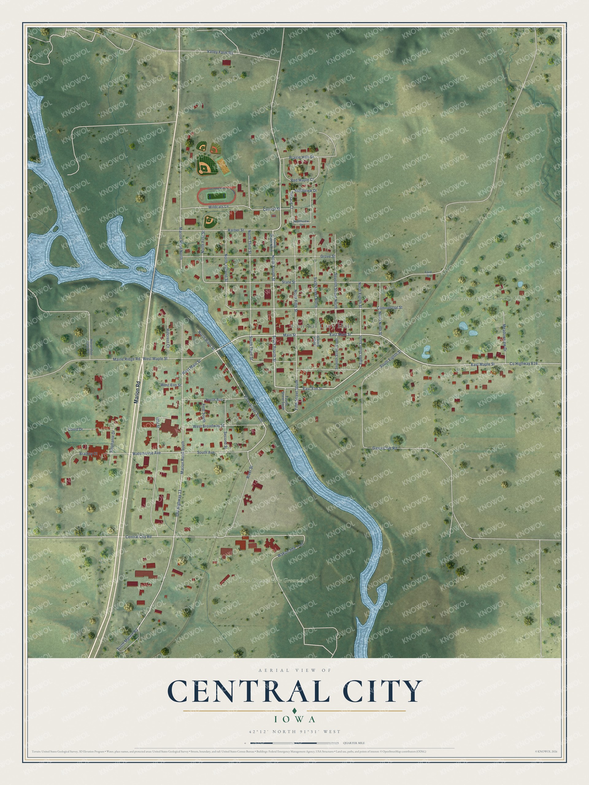 Watermarked full-map preview of Central City, Iowa
