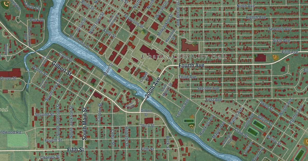 Map of Charles City, Iowa in 2026