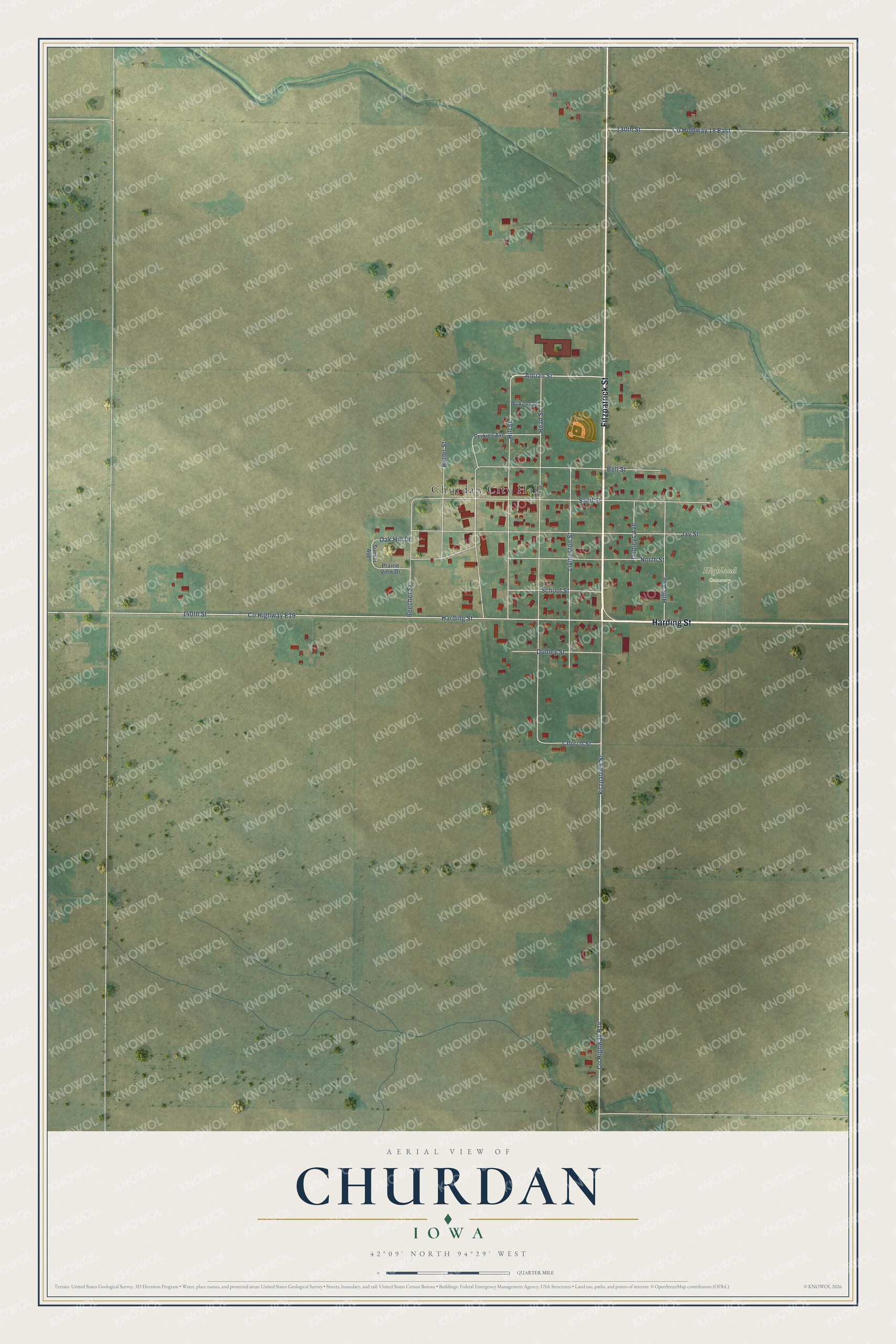 Watermarked full-map preview of Churdan, Iowa