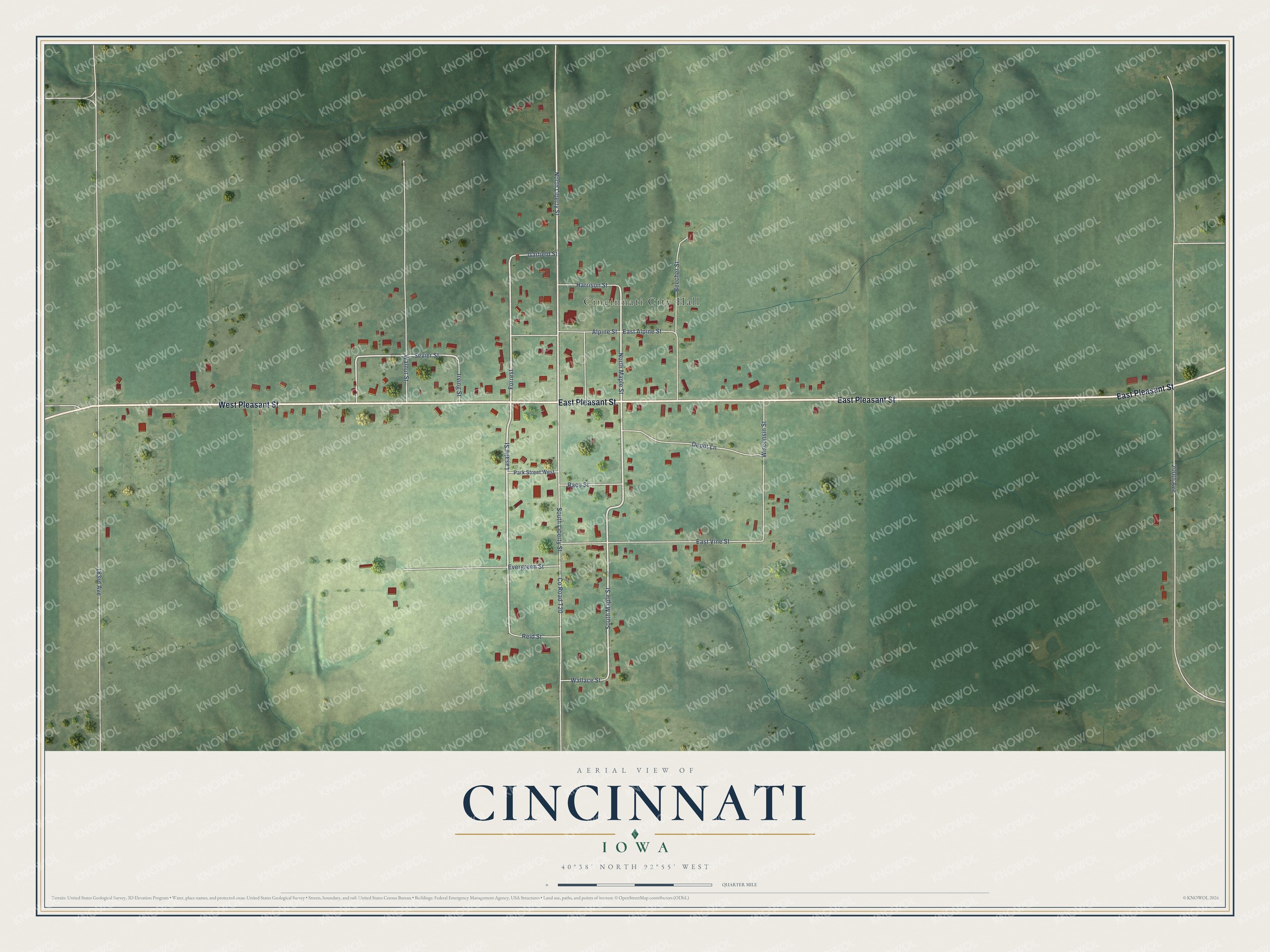 Watermarked full-map preview of Cincinnati, Iowa