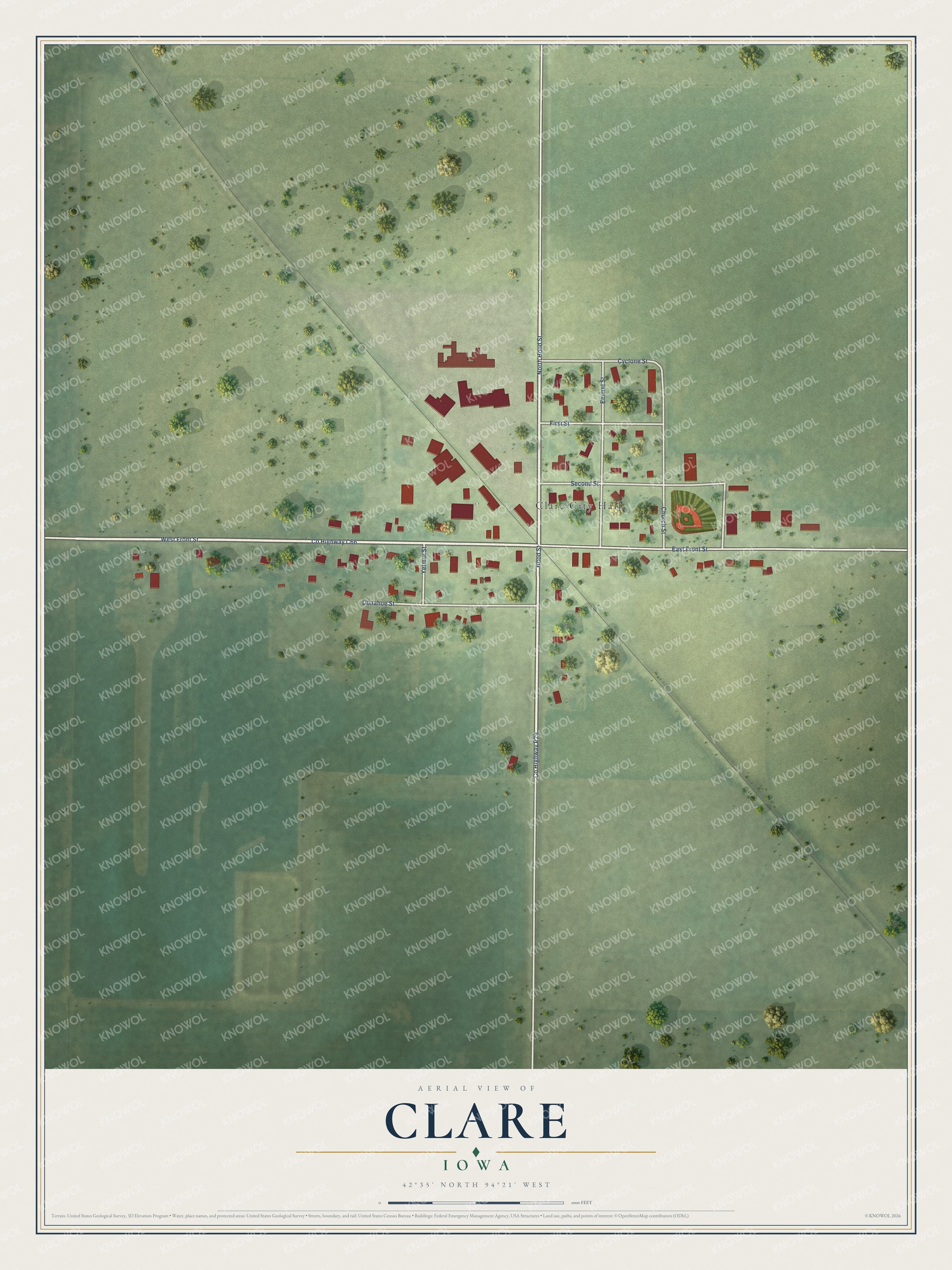 Watermarked full-map preview of Clare, Iowa