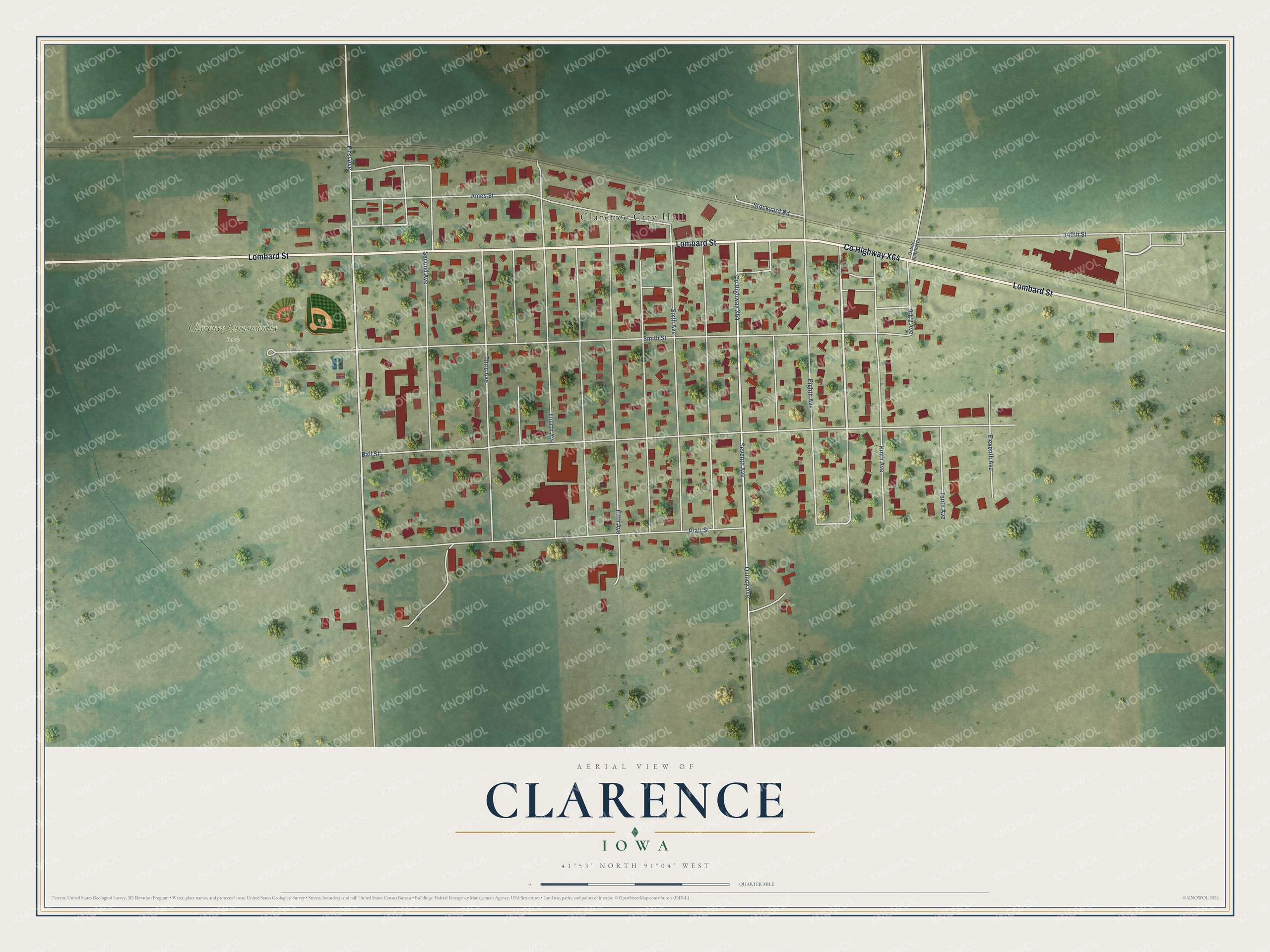 Watermarked full-map preview of Clarence, Iowa