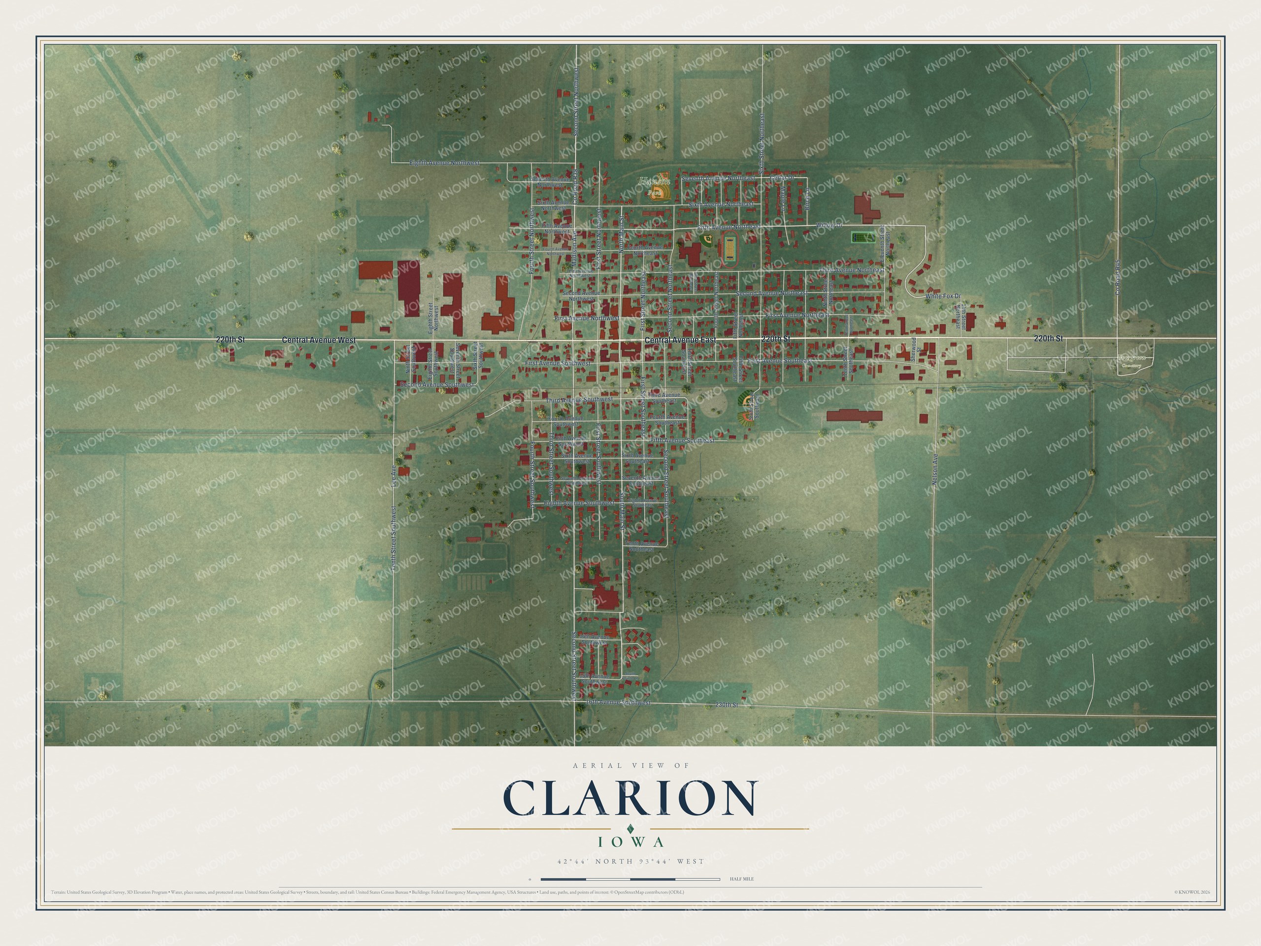 Watermarked full-map preview of Clarion, Iowa