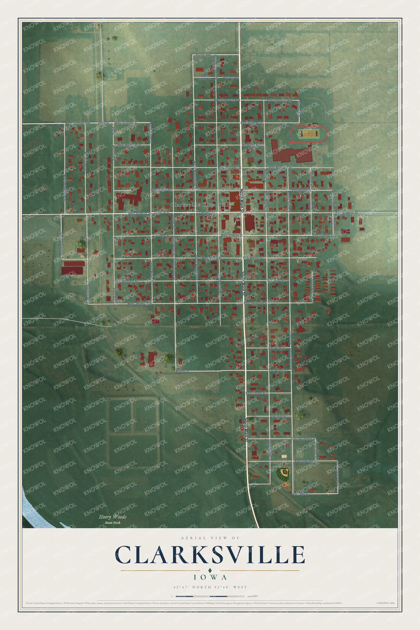 Watermarked full-map preview of Clarksville, Iowa