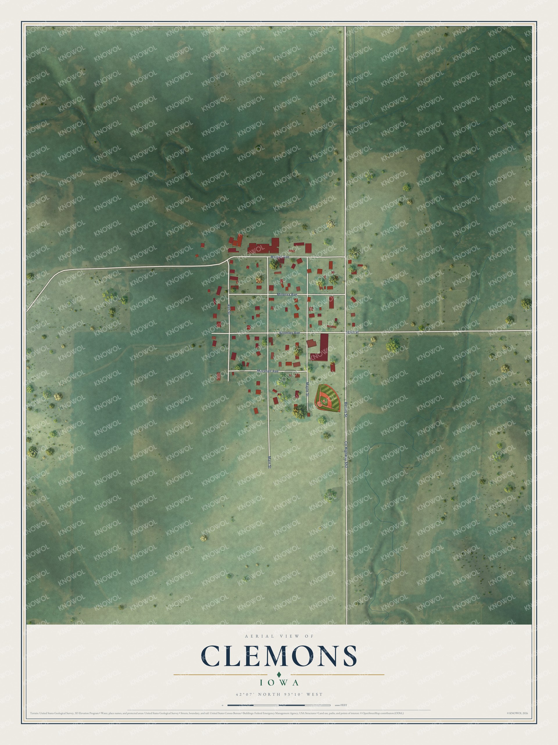 Watermarked full-map preview of Clemons, Iowa