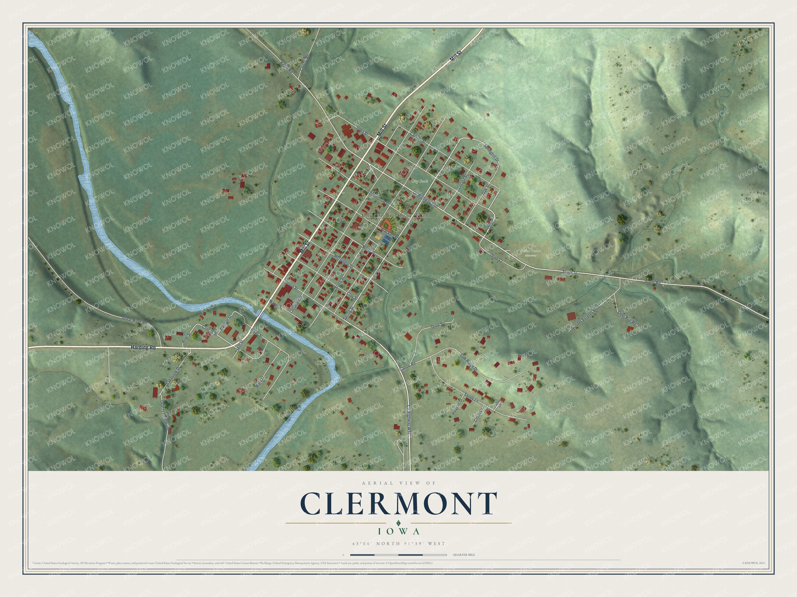 Watermarked full-map preview of Clermont, Iowa