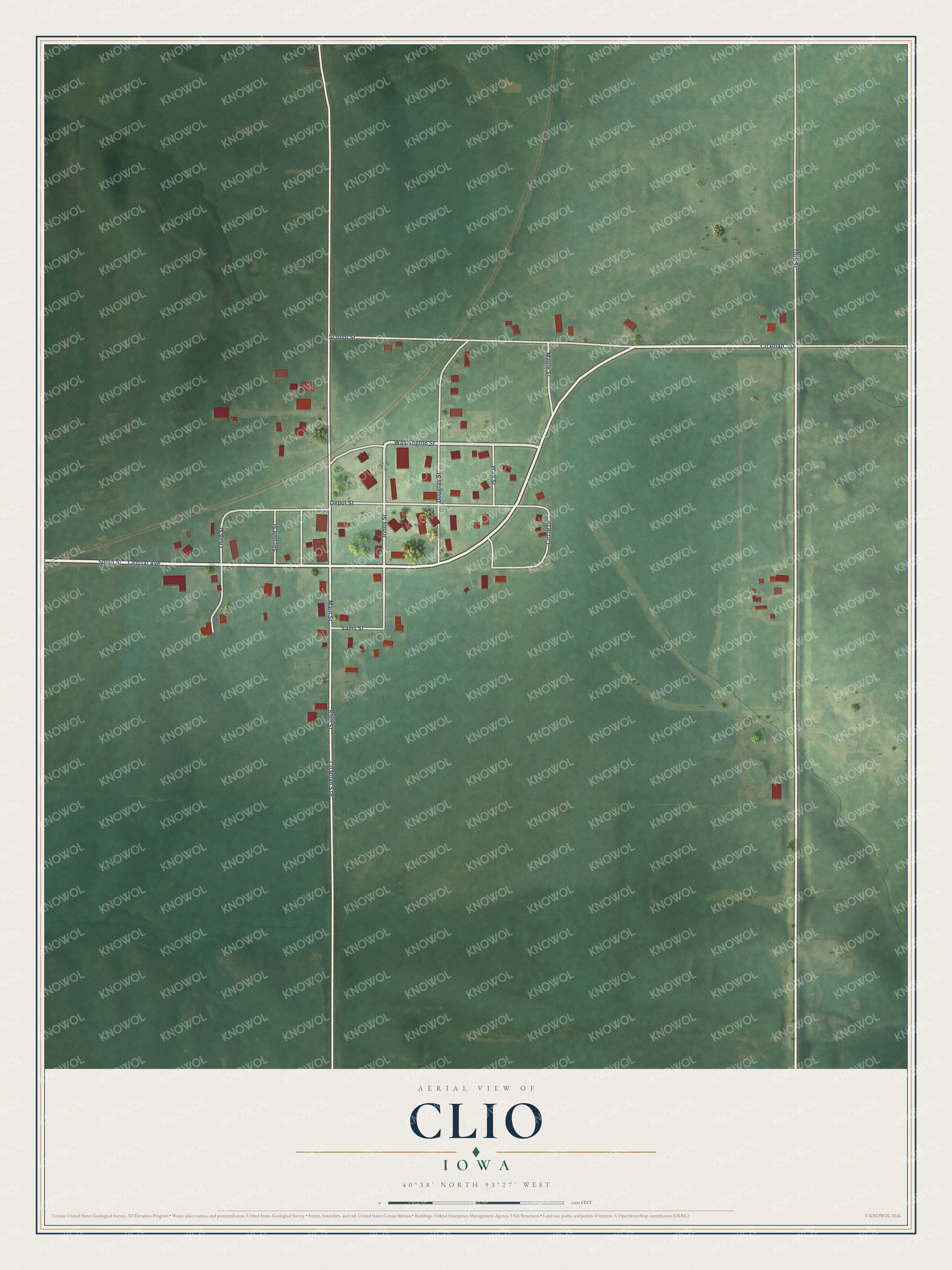 Watermarked full-map preview of Clio, Iowa