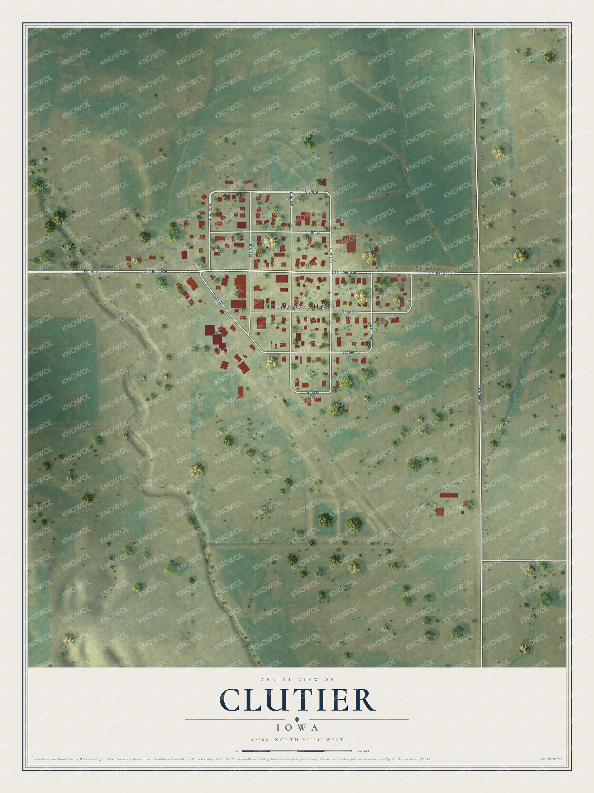 Watermarked full-map preview of Clutier, Iowa
