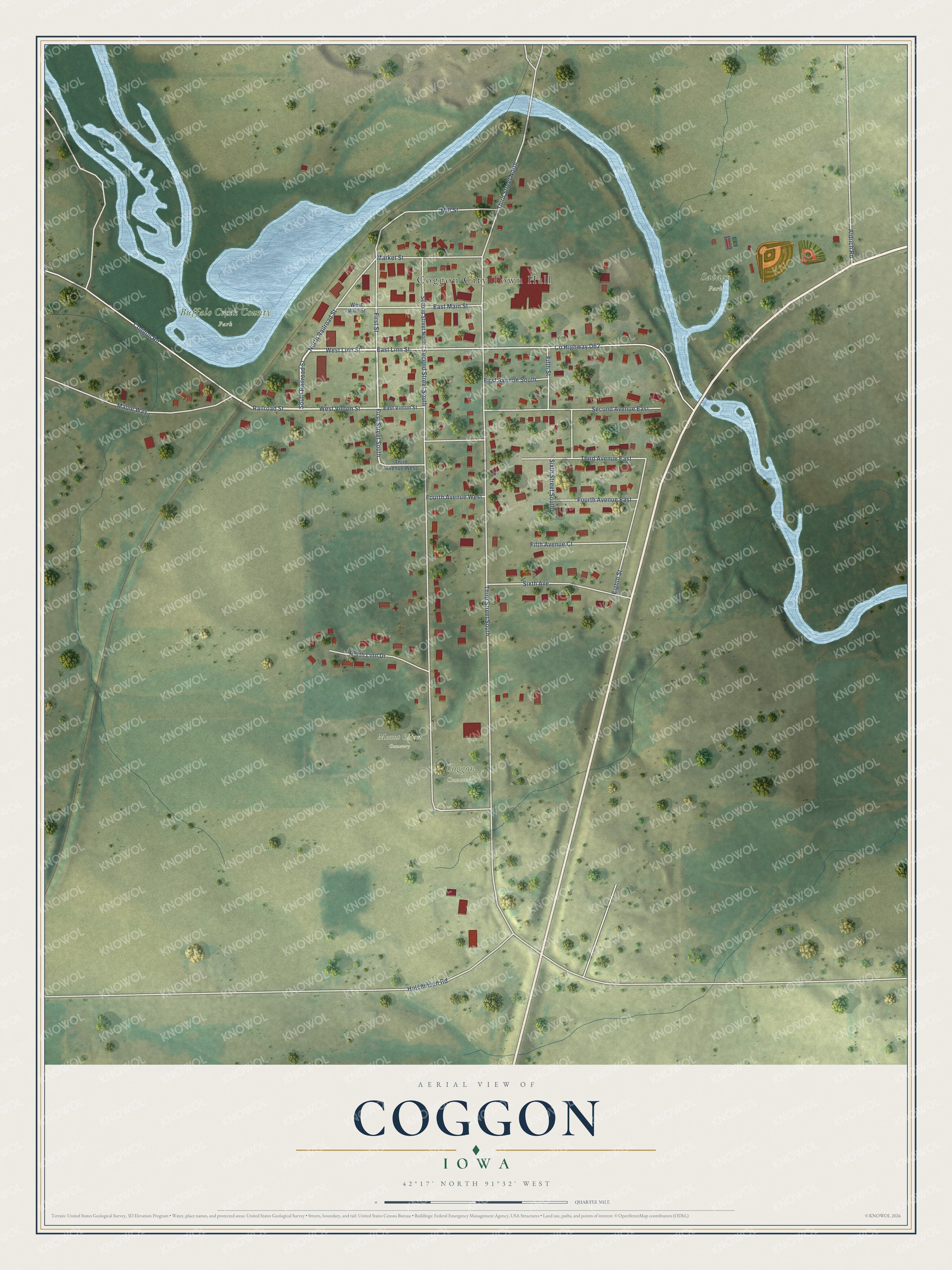 Watermarked full-map preview of Coggon, Iowa