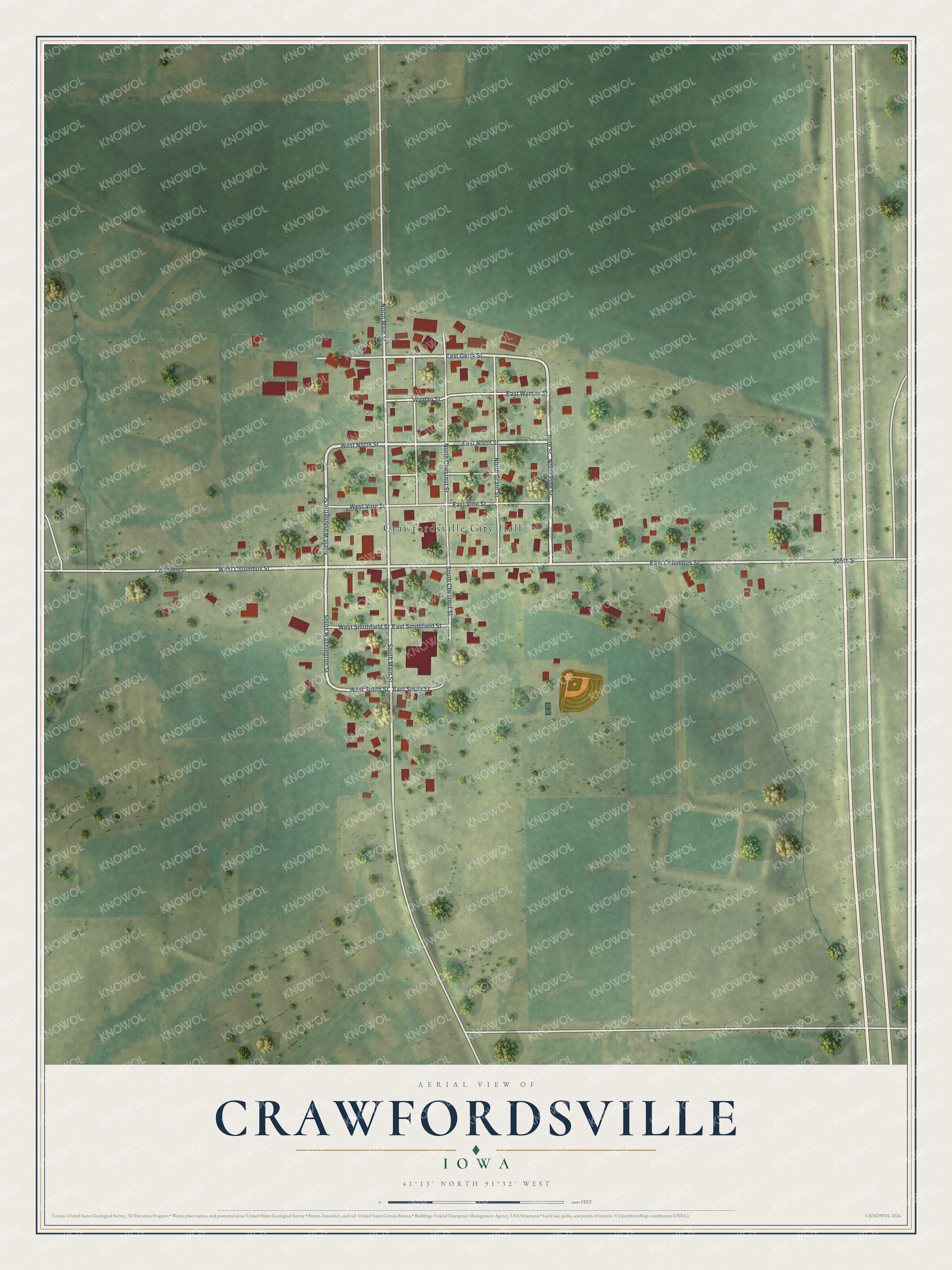 Watermarked full-map preview of Crawfordsville, Iowa