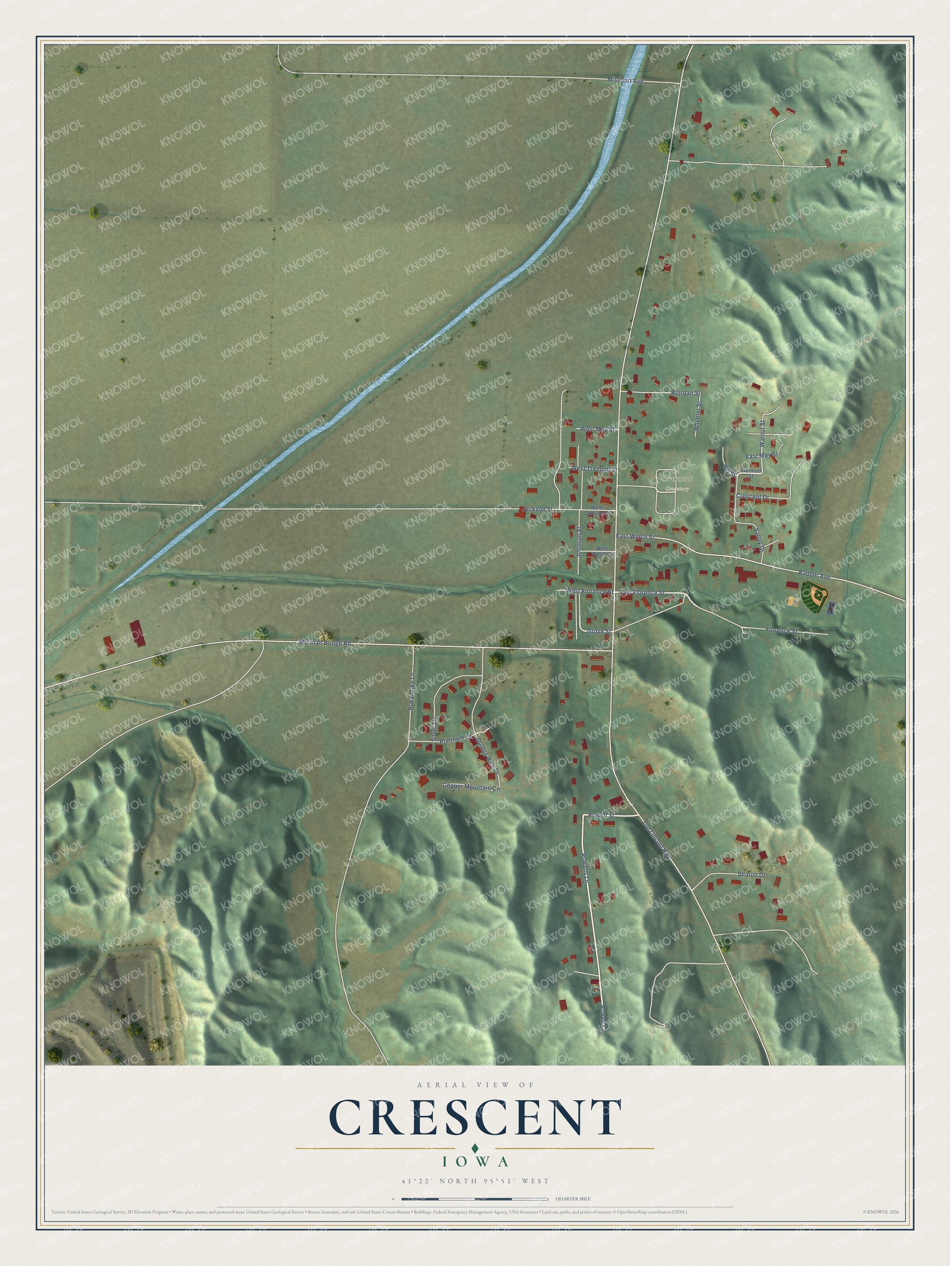Watermarked full-map preview of Crescent, Iowa