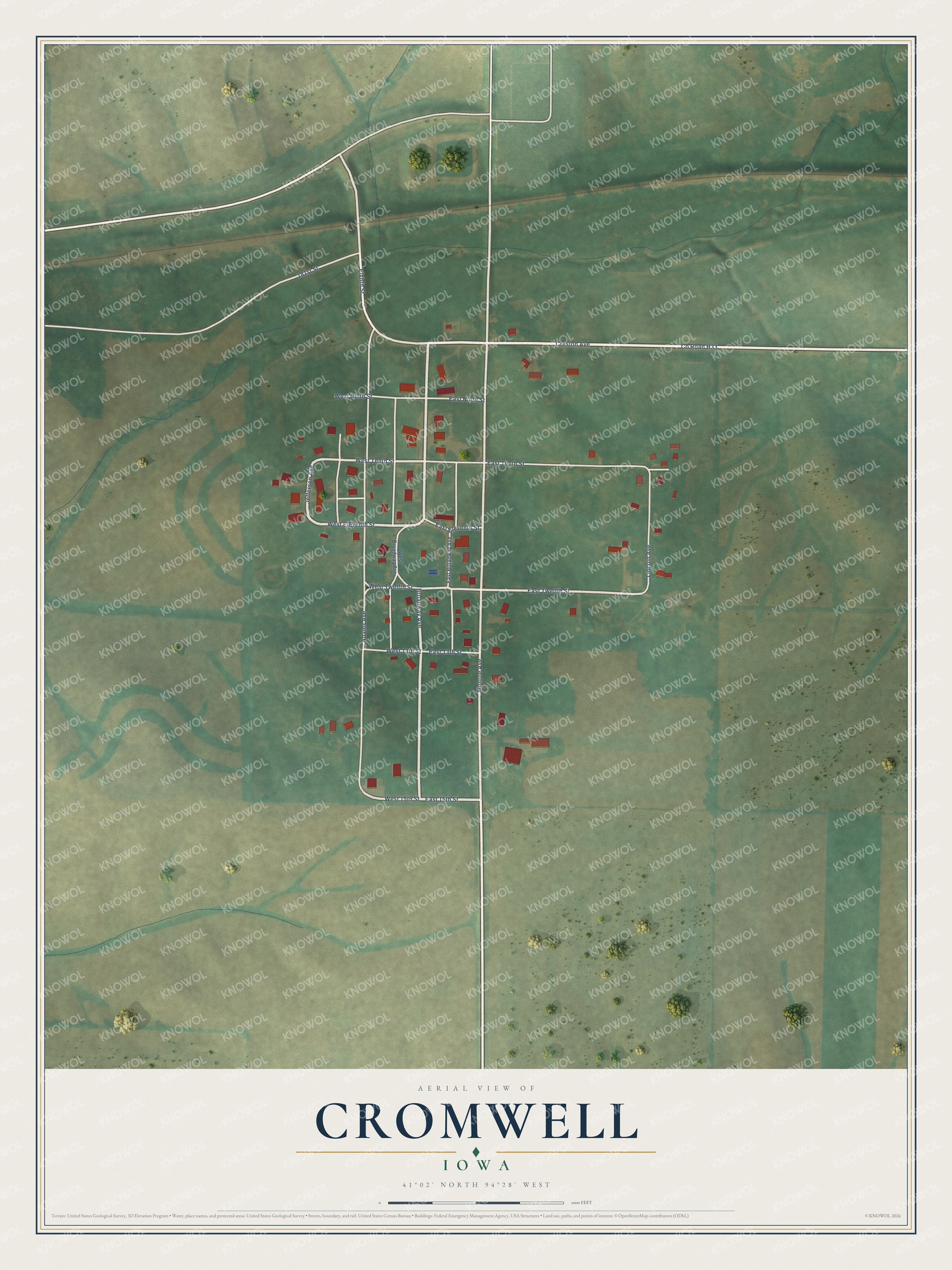 Watermarked full-map preview of Cromwell, Iowa