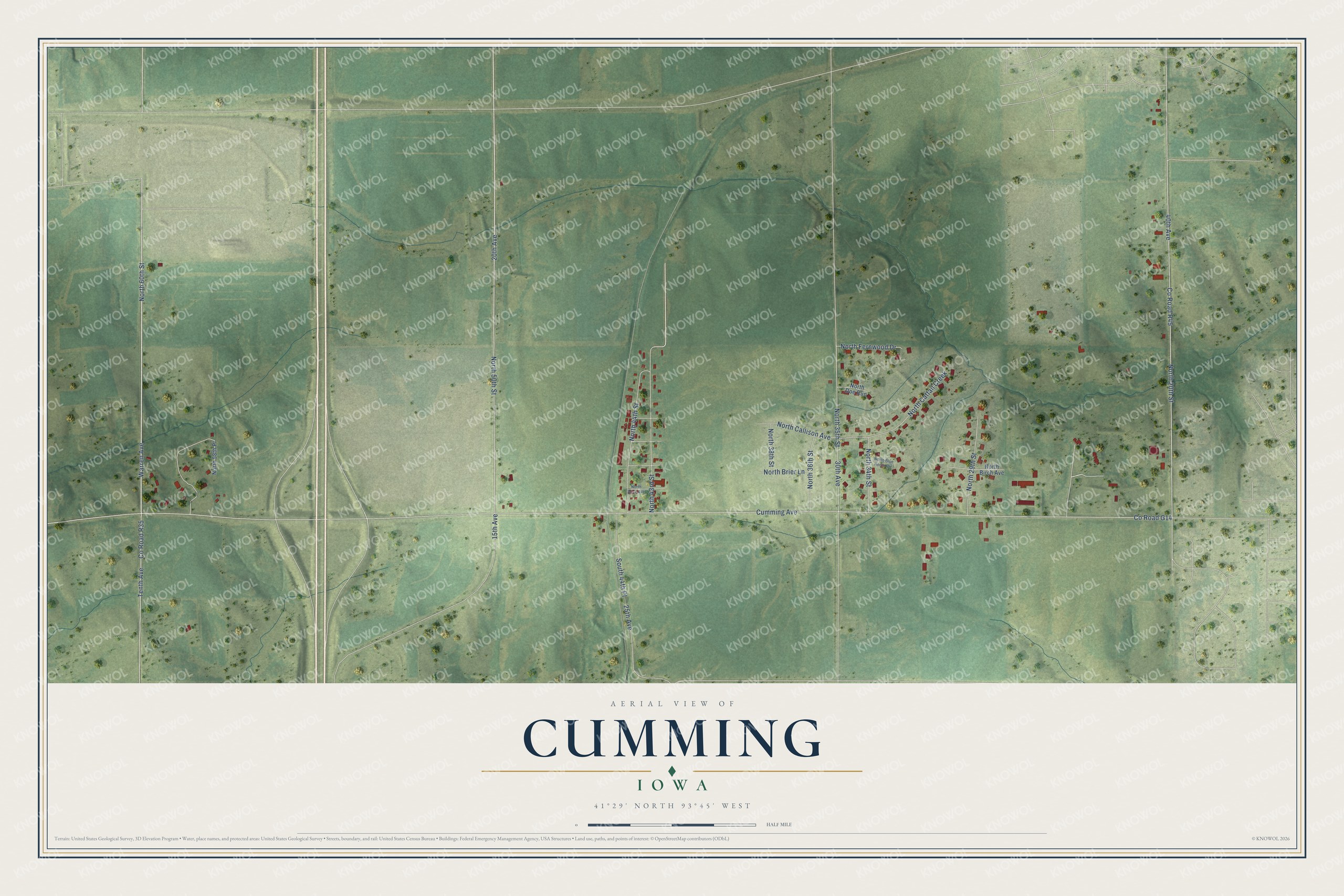 Watermarked full-map preview of Cumming, Iowa