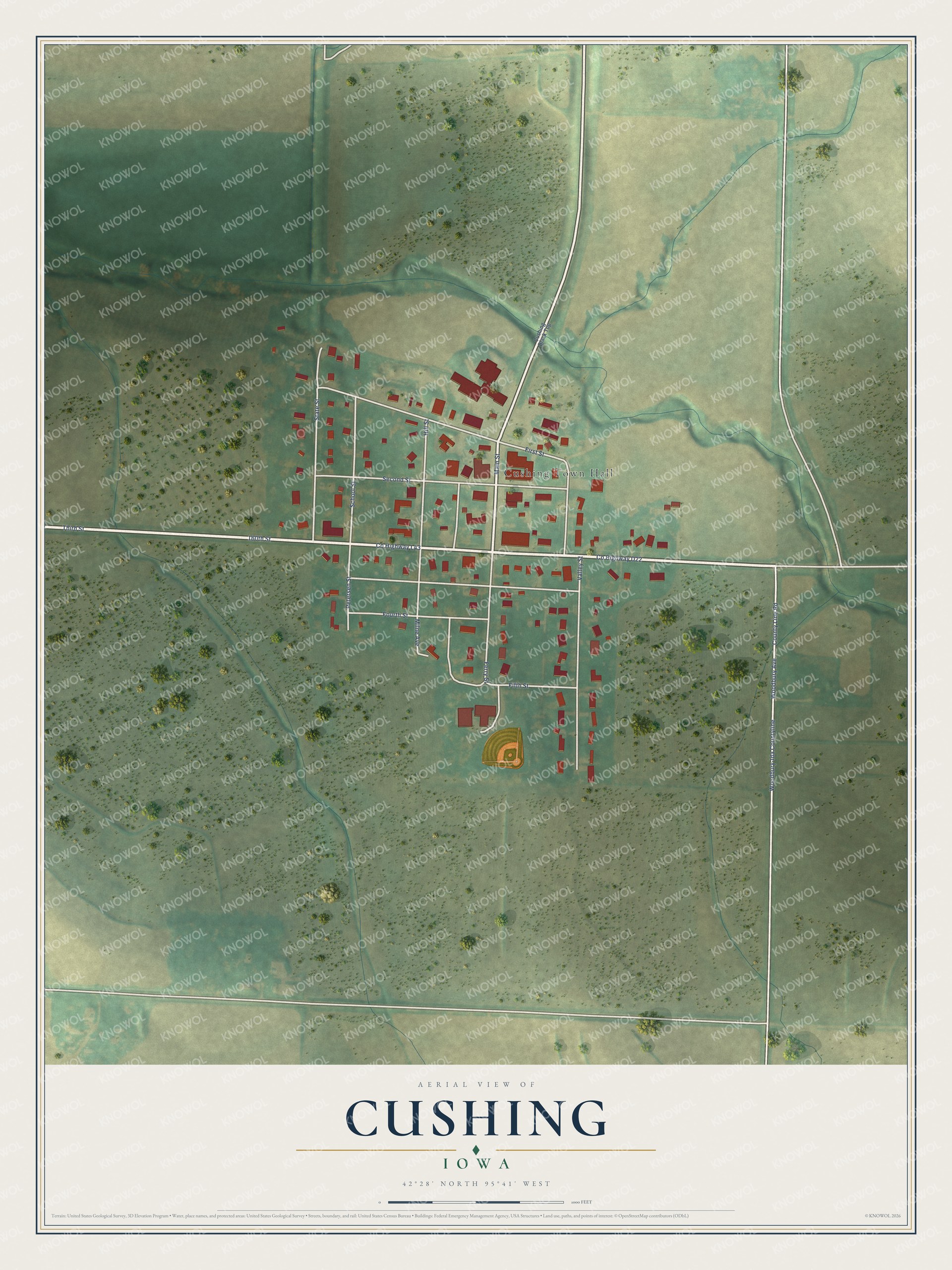 Watermarked full-map preview of Cushing, Iowa