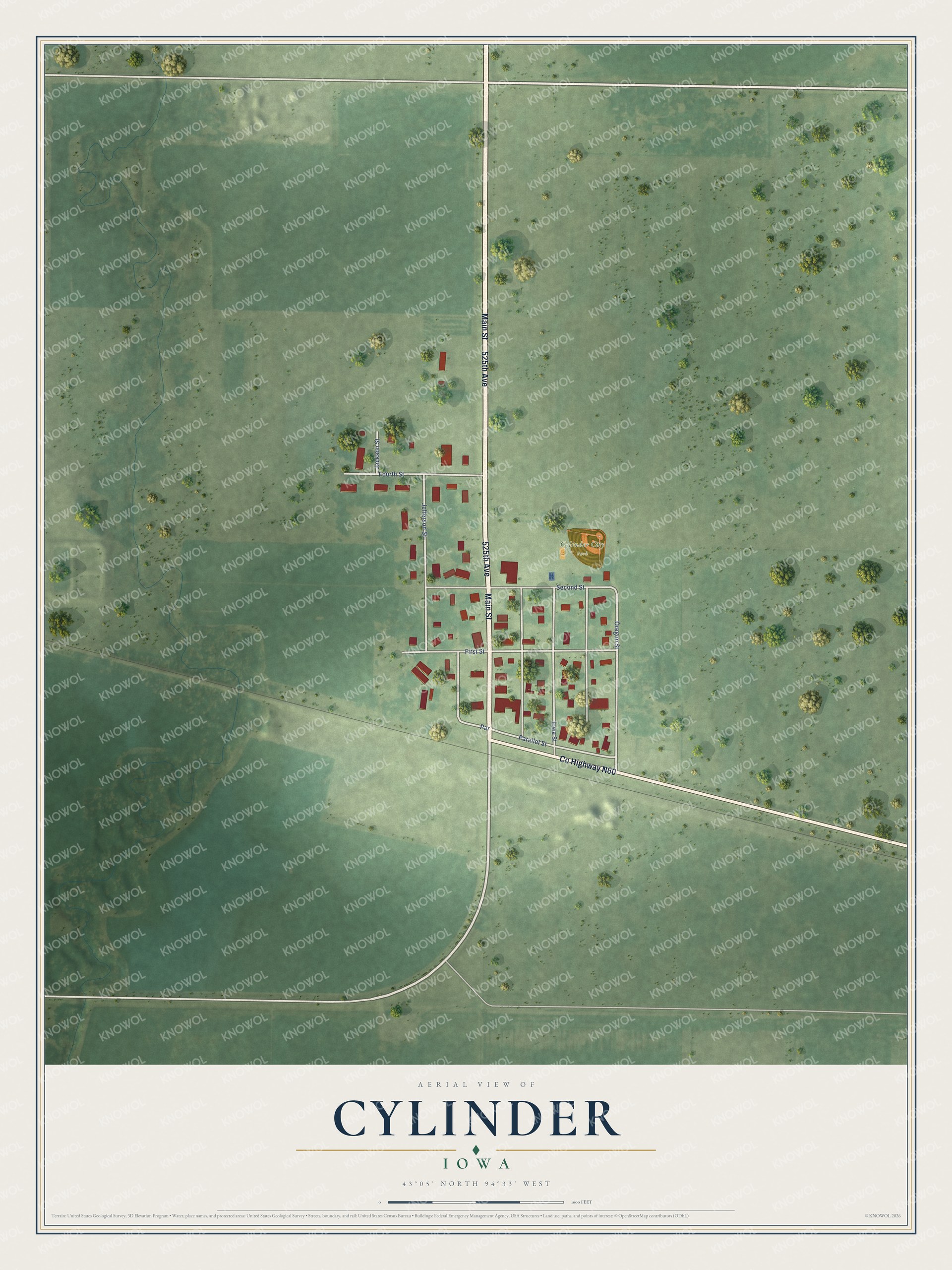 Watermarked full-map preview of Cylinder, Iowa