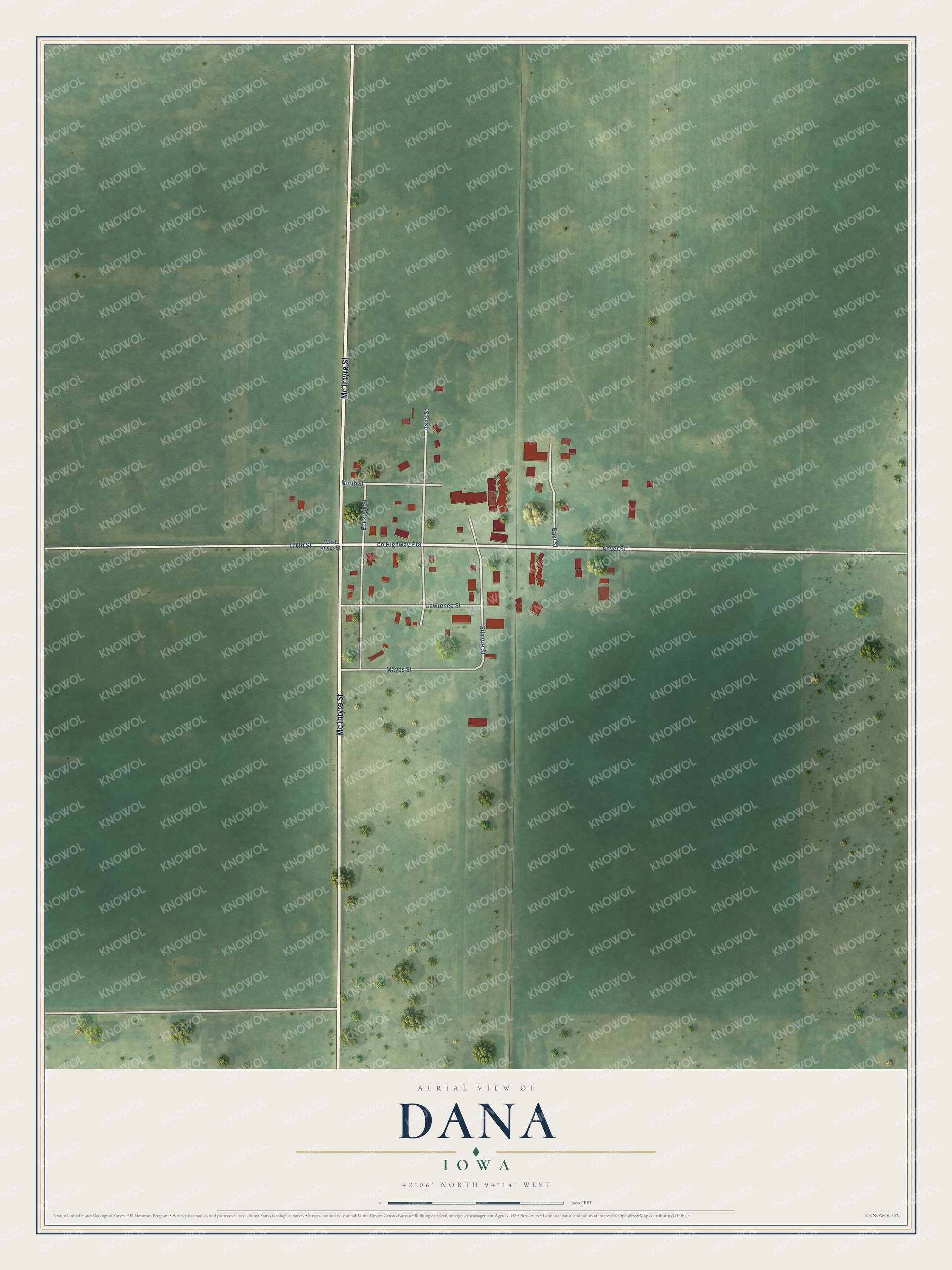 Watermarked full-map preview of Dana, Iowa