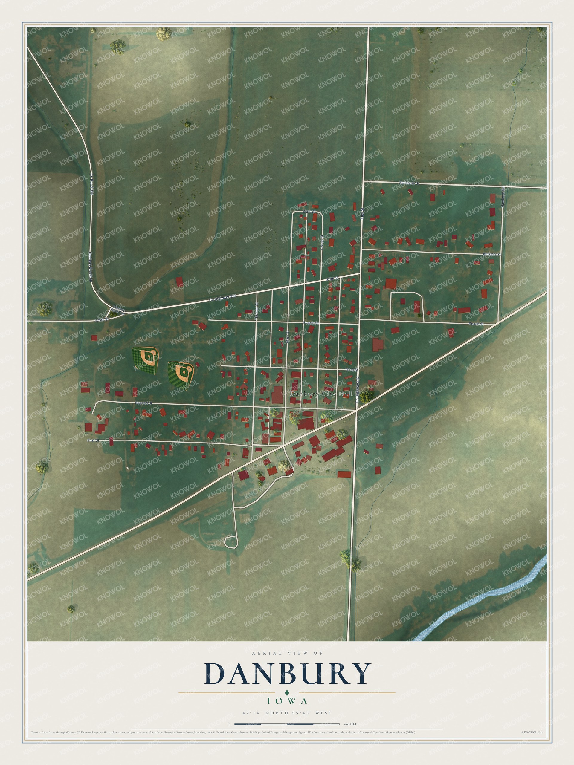 Watermarked full-map preview of Danbury, Iowa