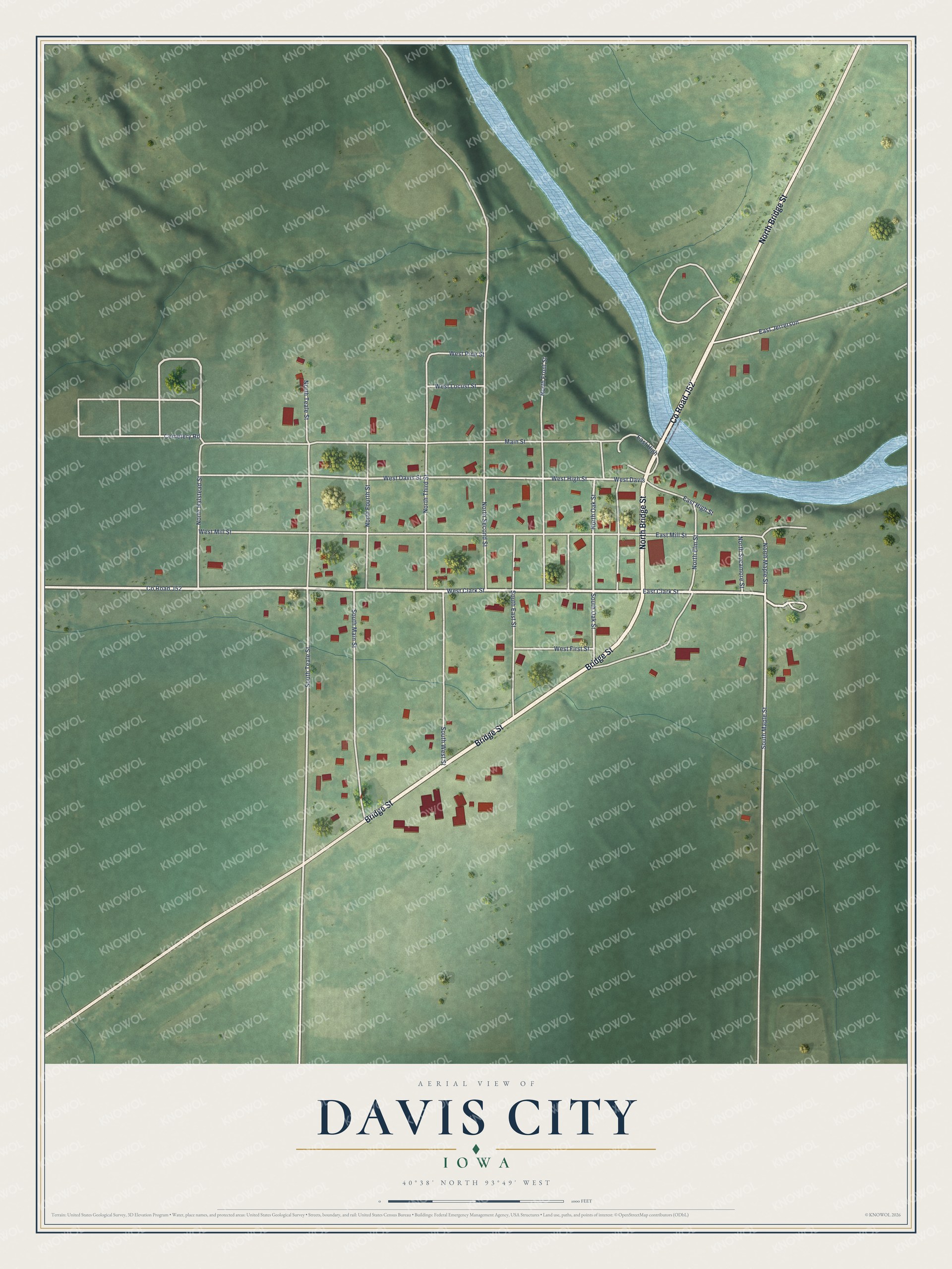 Watermarked full-map preview of Davis City, Iowa