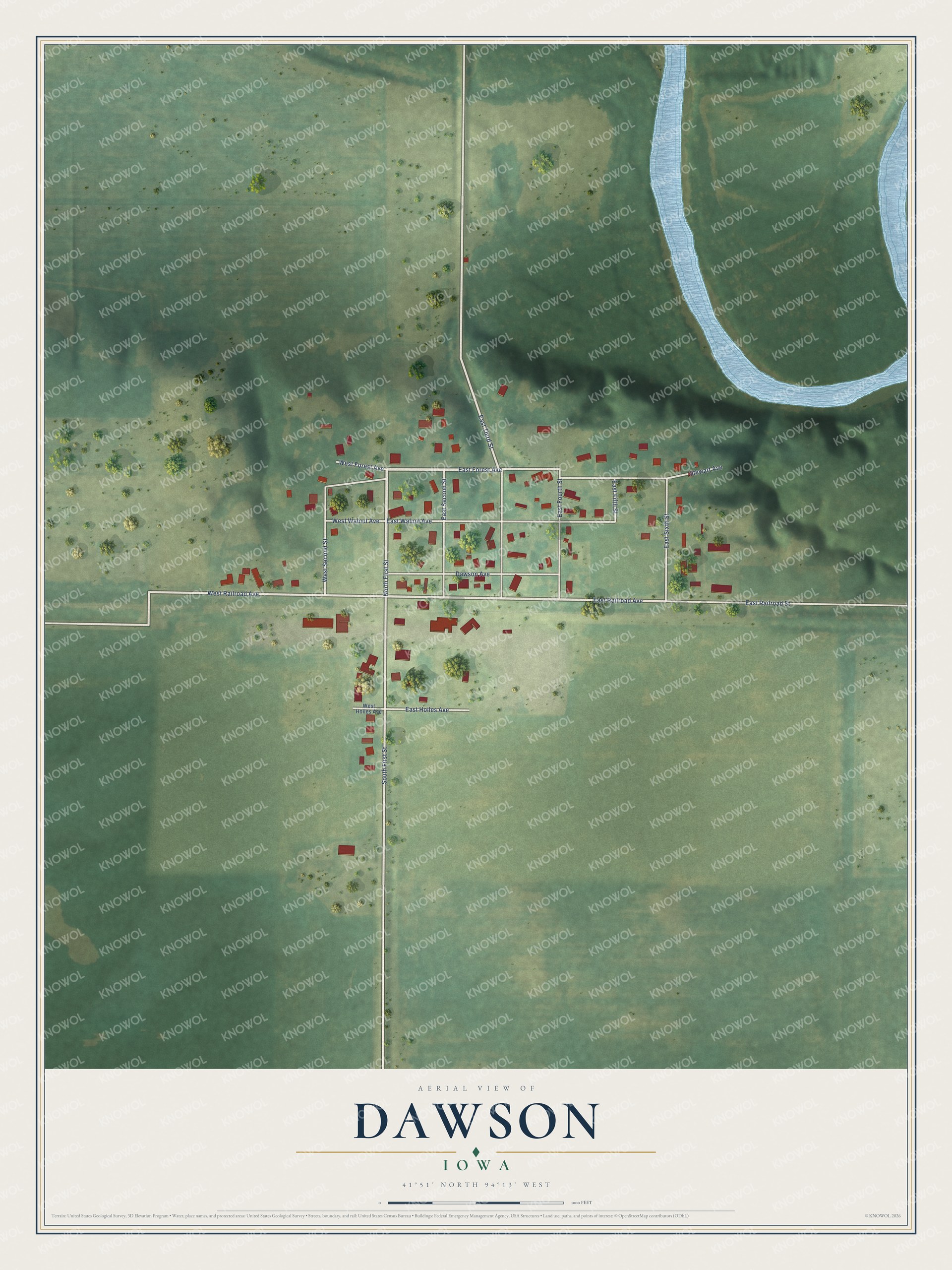 Watermarked full-map preview of Dawson, Iowa