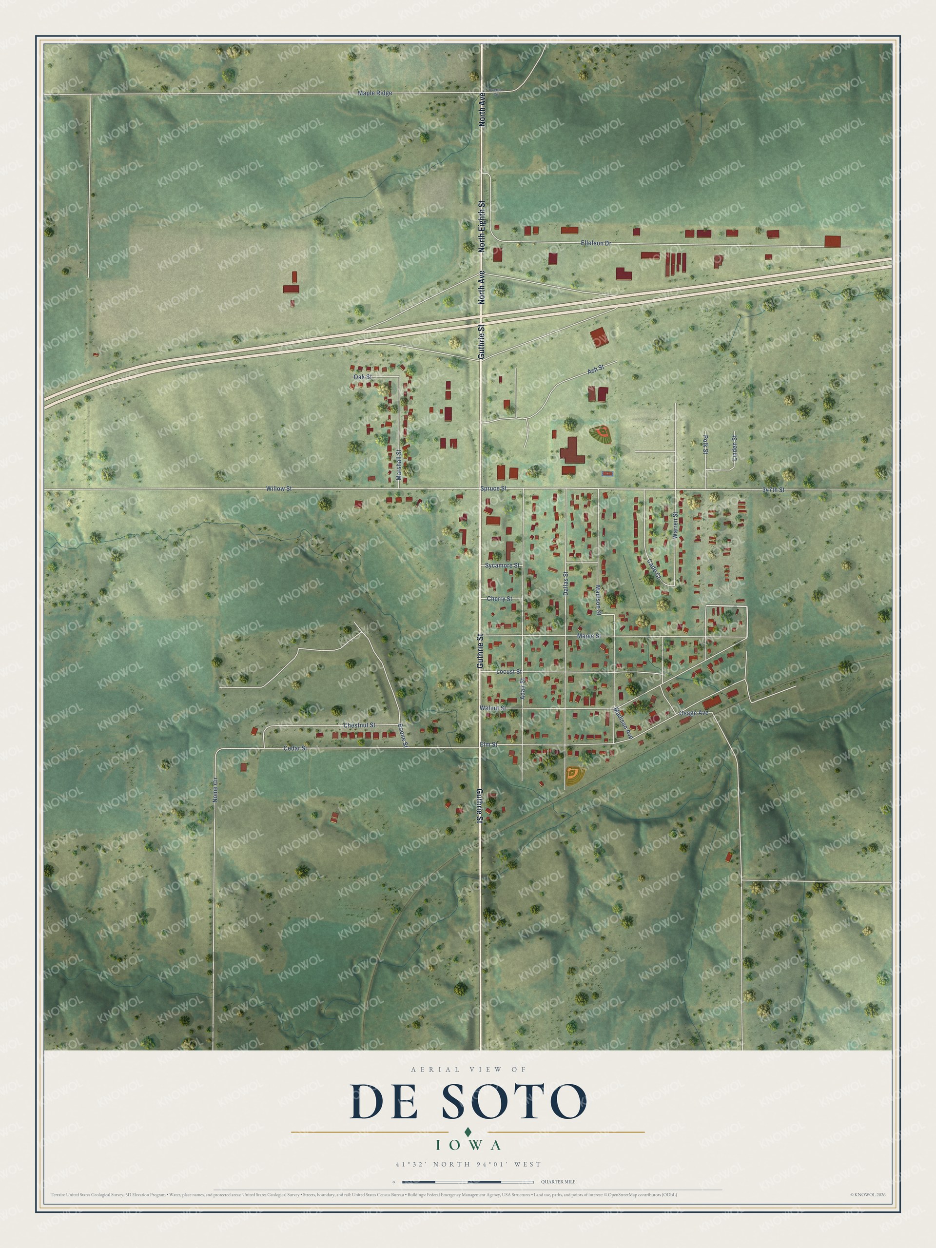 Watermarked full-map preview of De Soto, Iowa